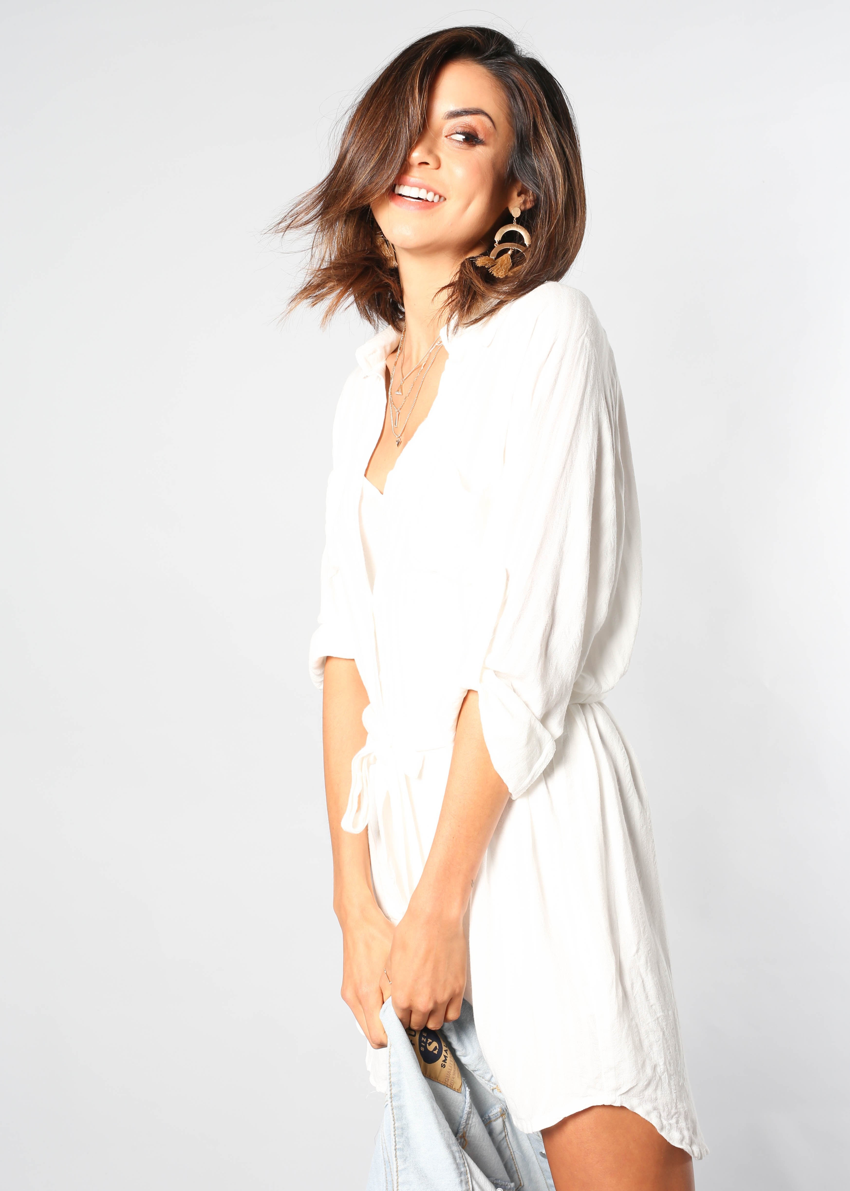 Bahama Sun Shirt Dress w/ Slip - Off White