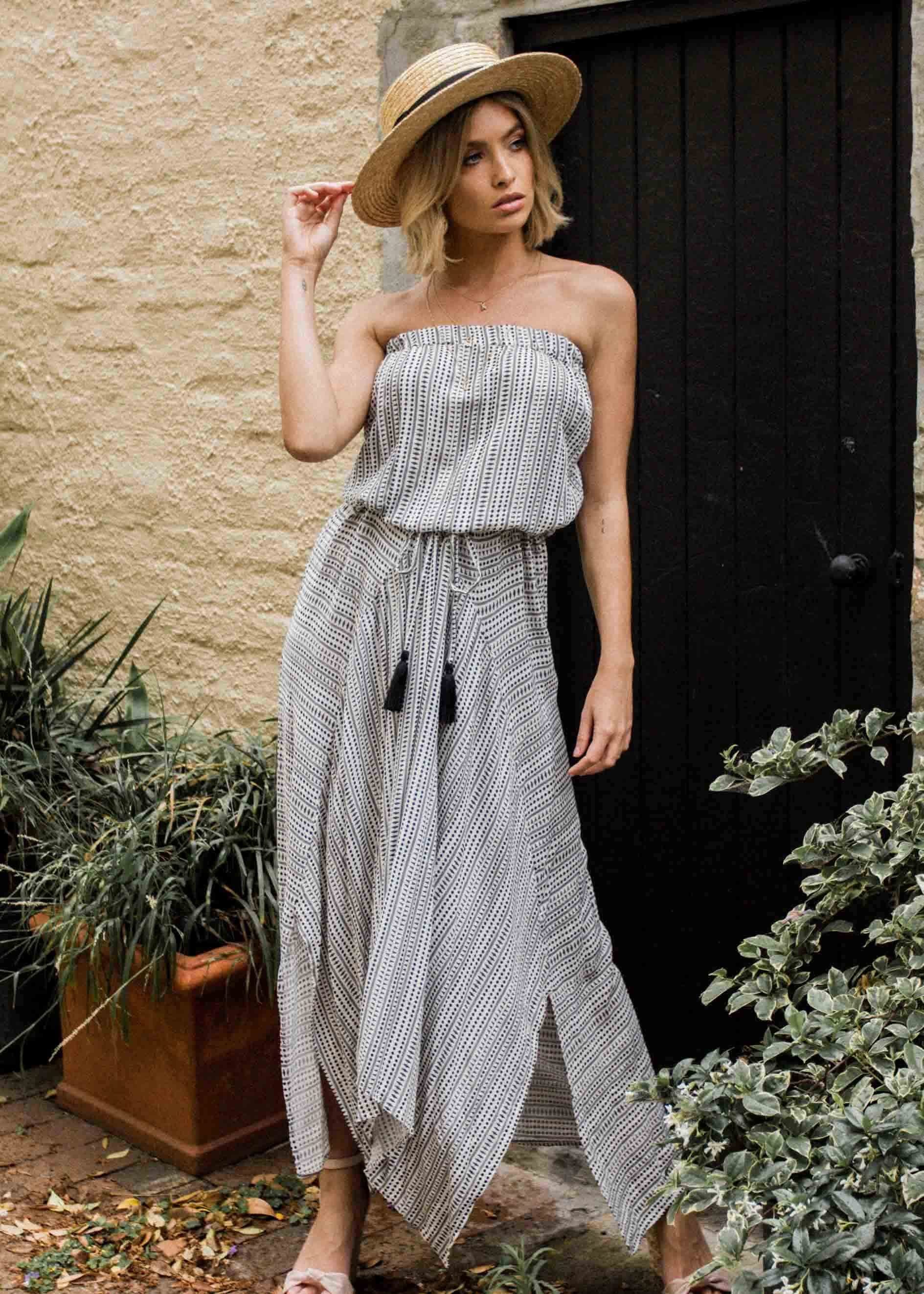 Delray Strapless Maxi Dress - White/Black