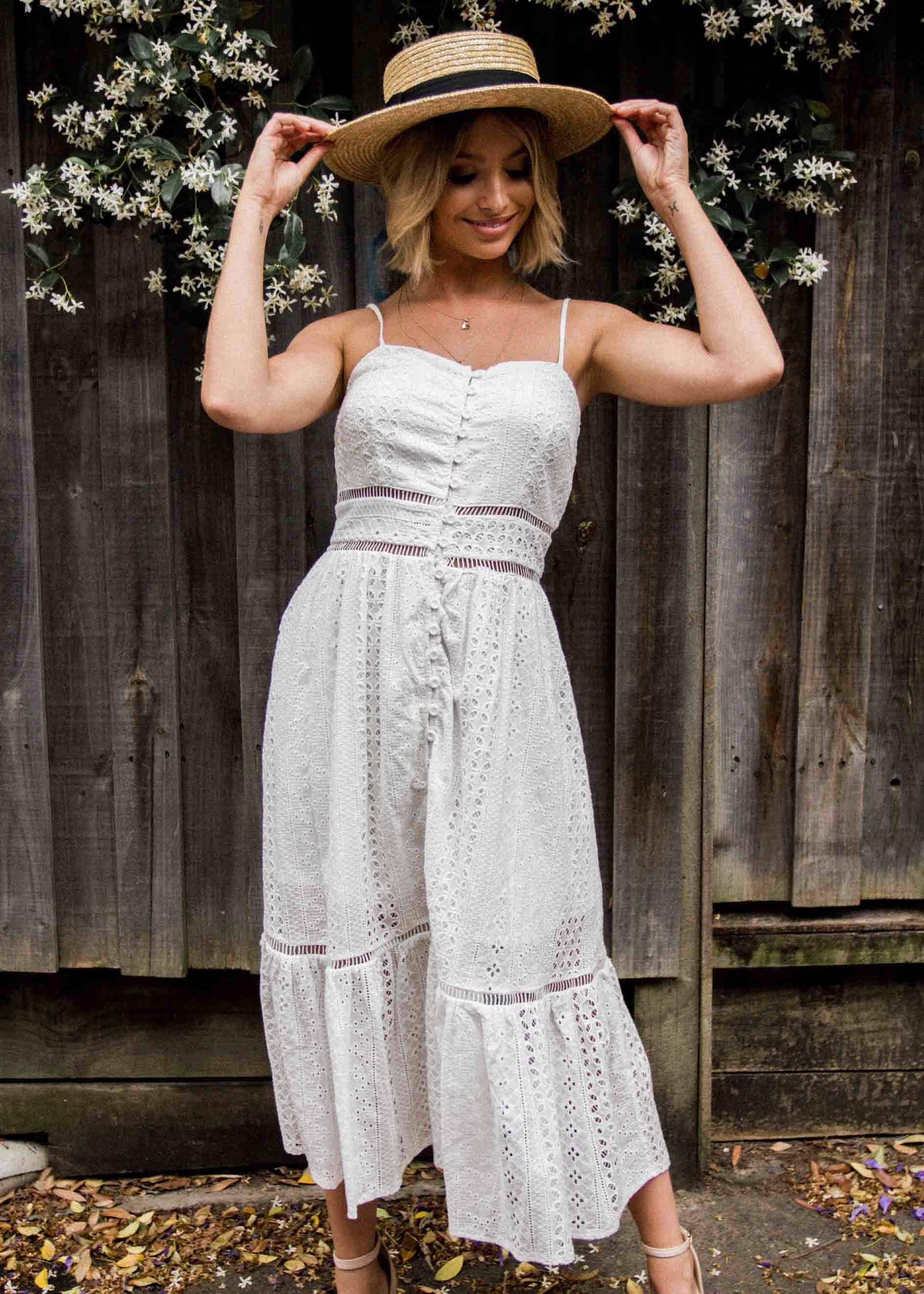 With Grace Embroidered Midi Dress - White