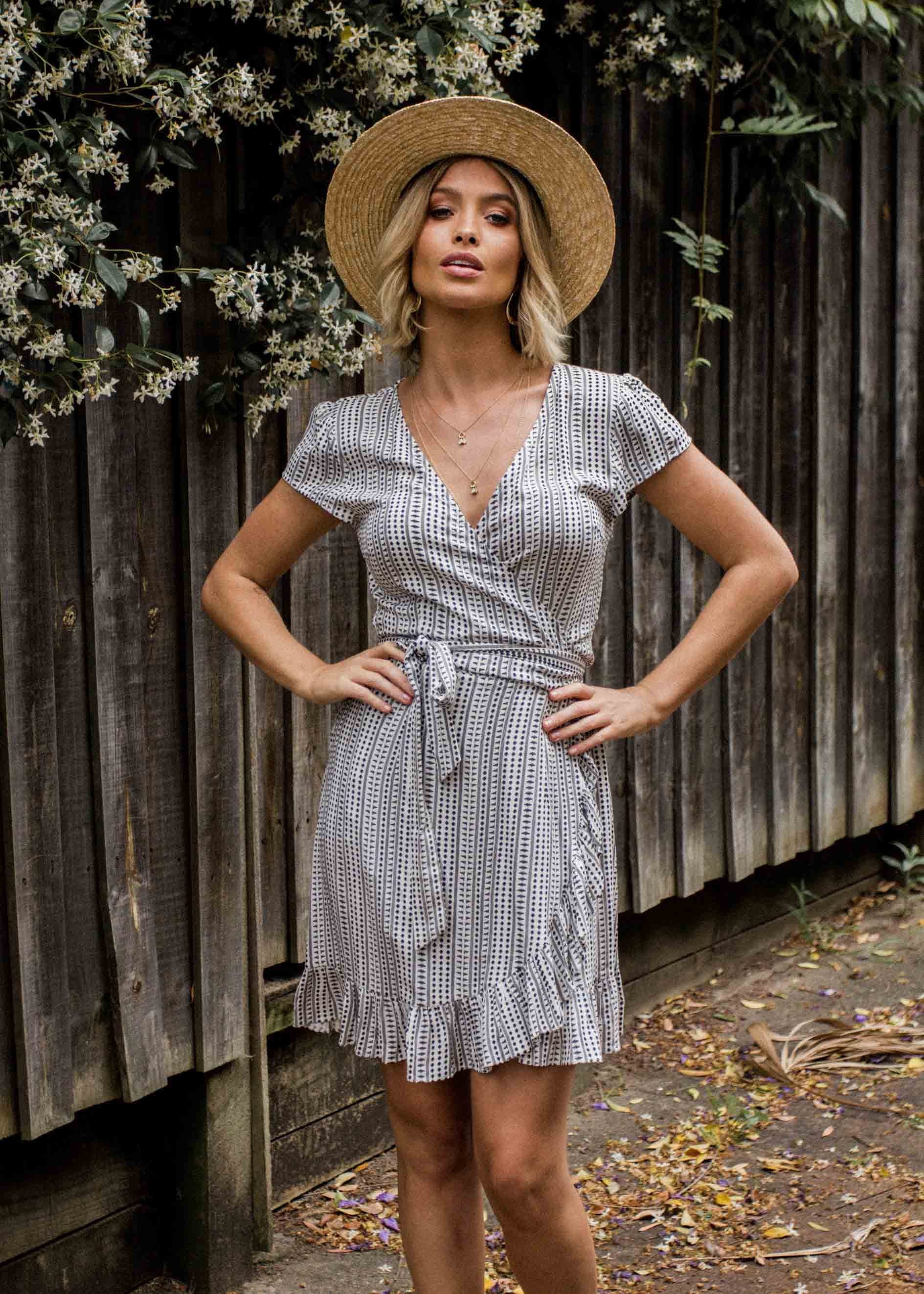 Til Dusk Wrap Dress - White/Black