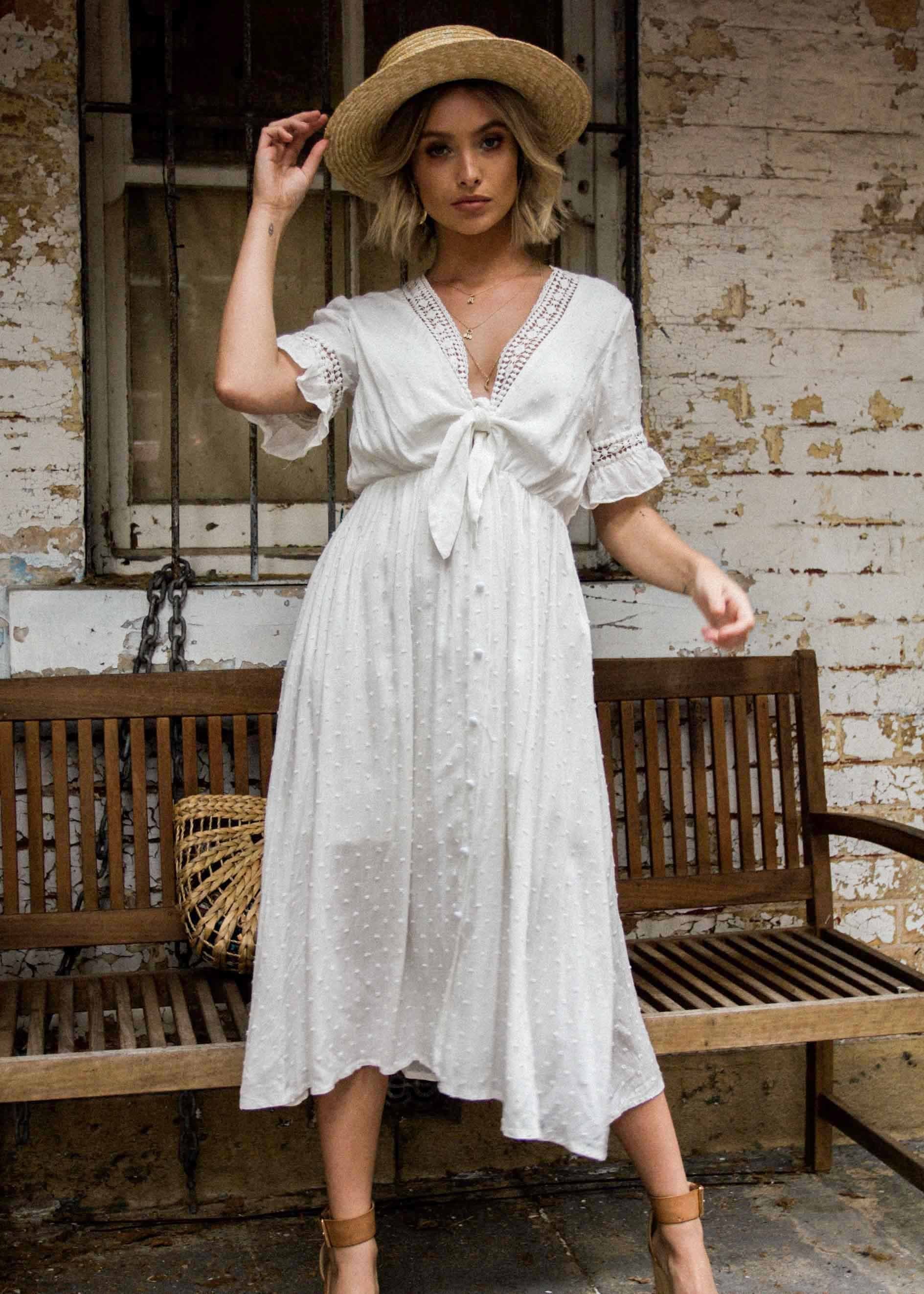 Lovers Kiss Tie Midi Dress - White