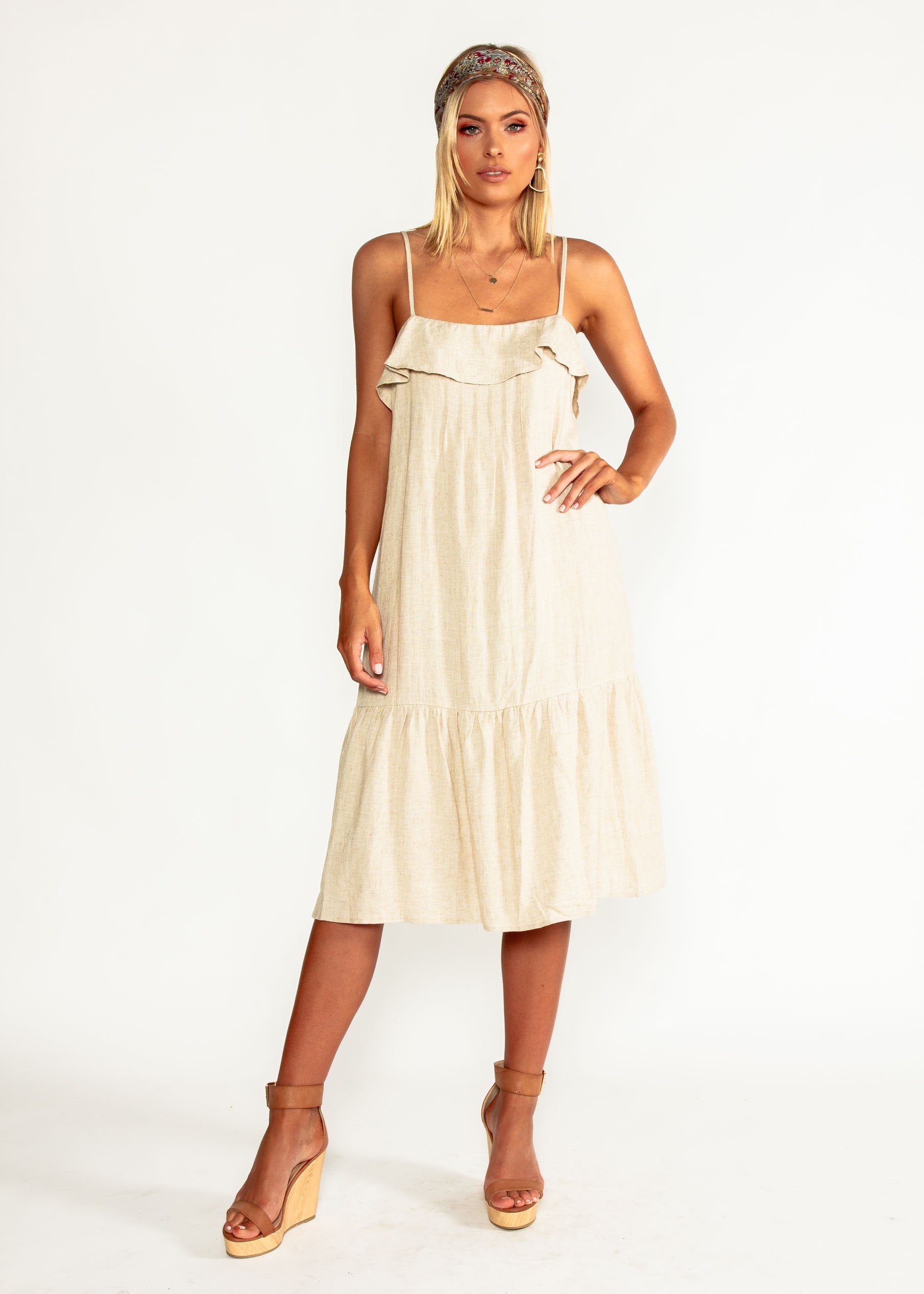 Head In The Clouds Midi Dress - Natural