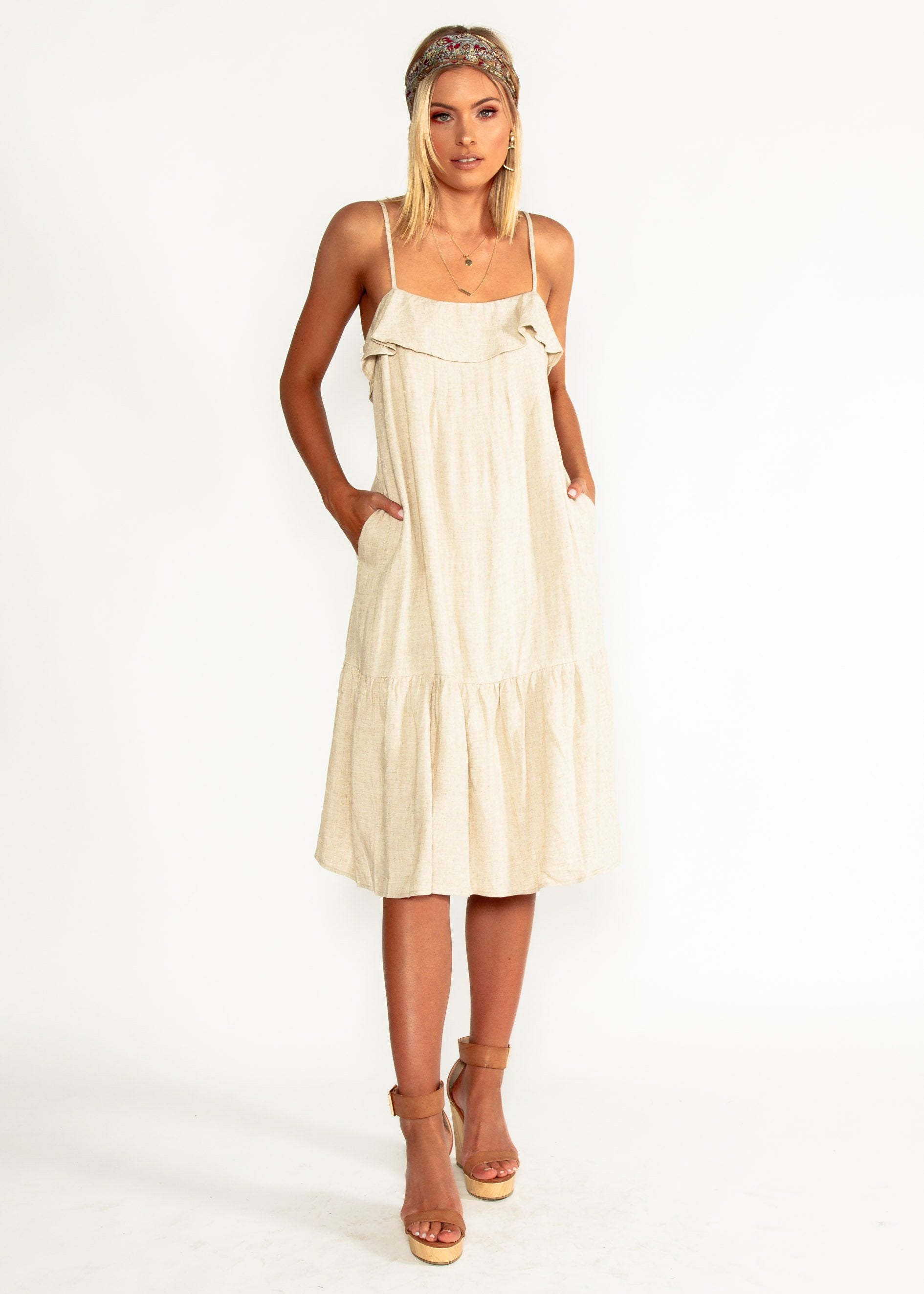 Head In The Clouds Midi Dress - Natural