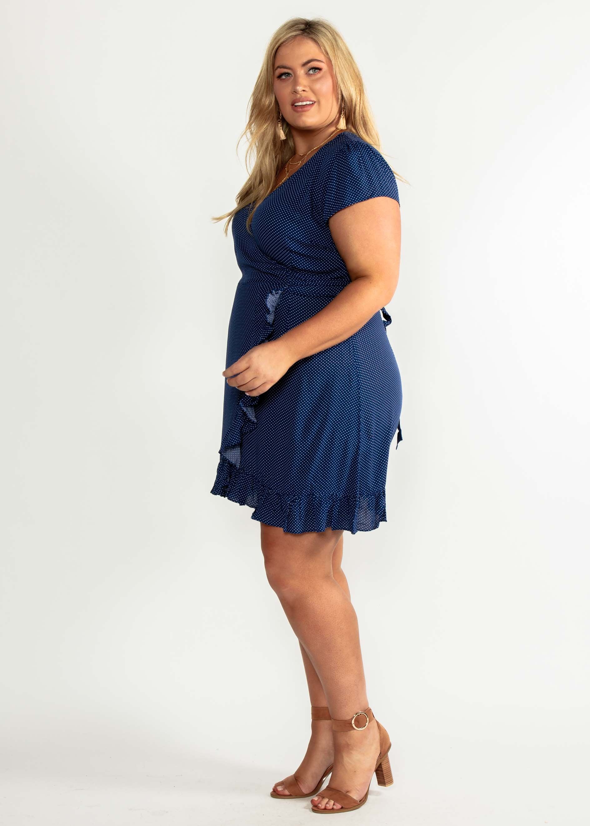 Til Dusk Wrap Dress - Navy Polka