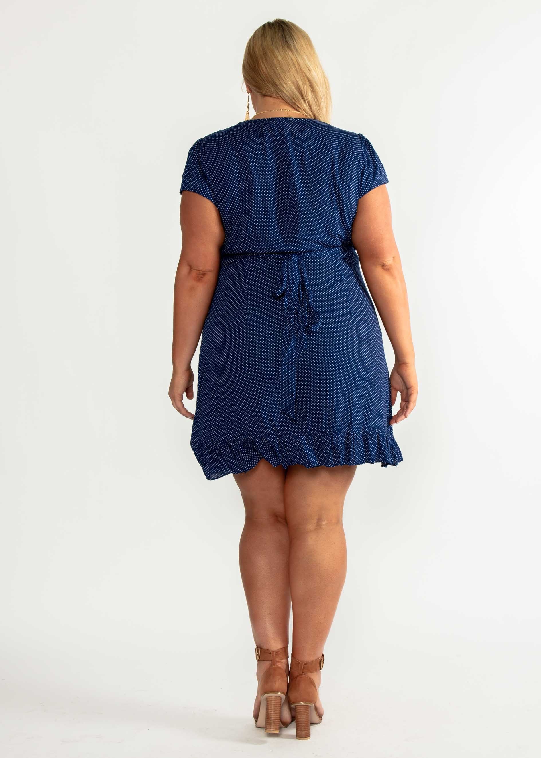 Til Dusk Wrap Dress - Navy Polka