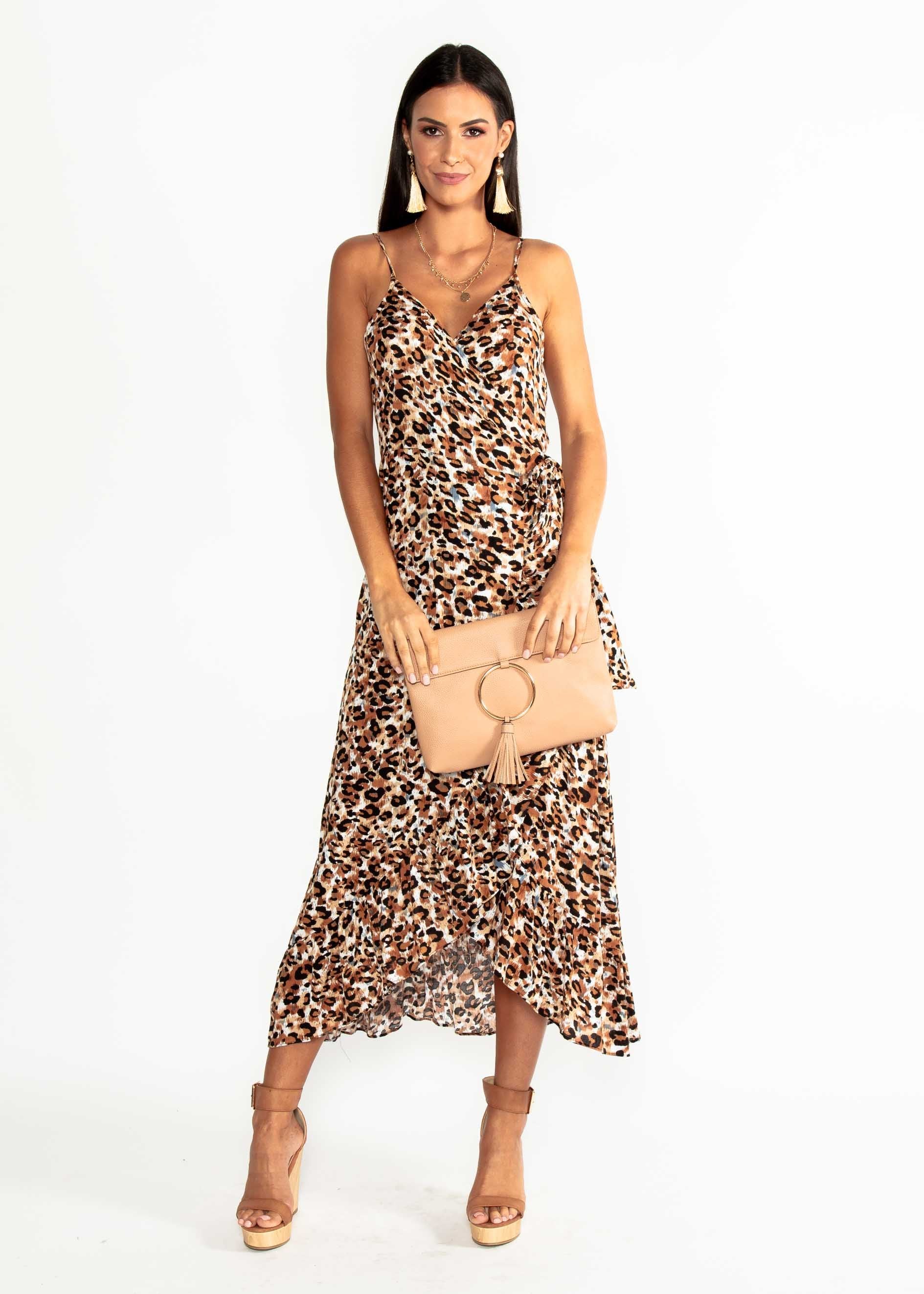 Sloan Wrap Midi Dress - Leopard
