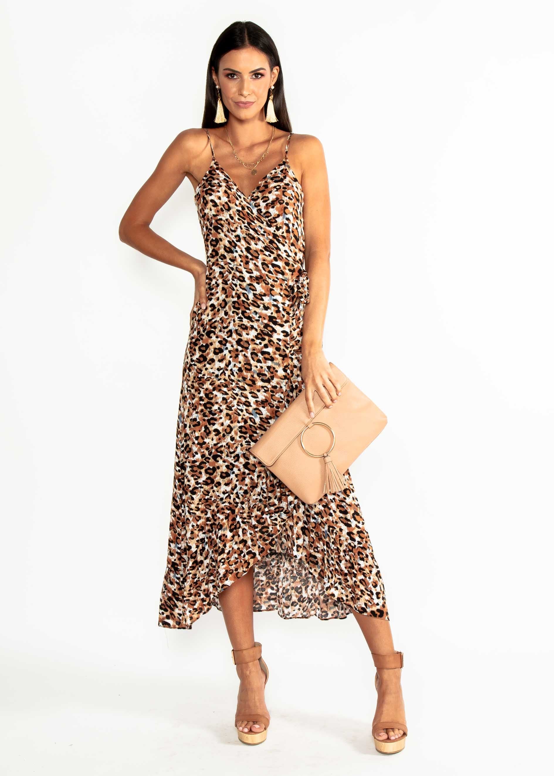 Sloan Wrap Midi Dress - Leopard