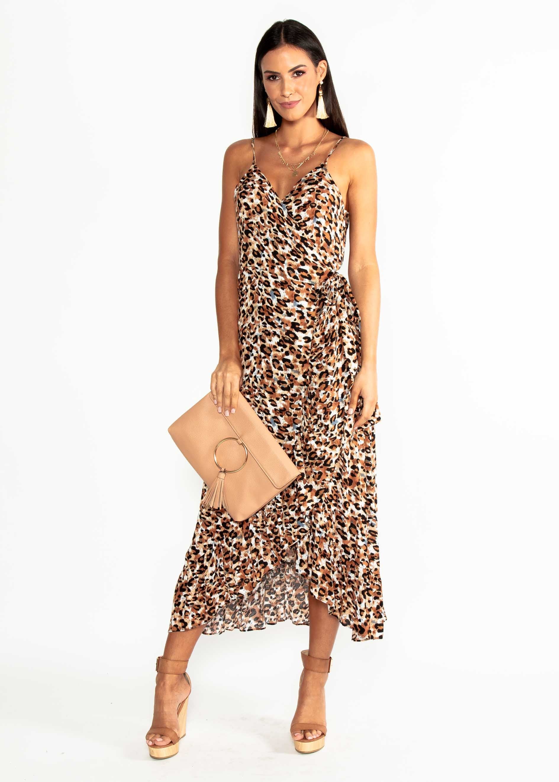 Sloan Wrap Midi Dress - Leopard
