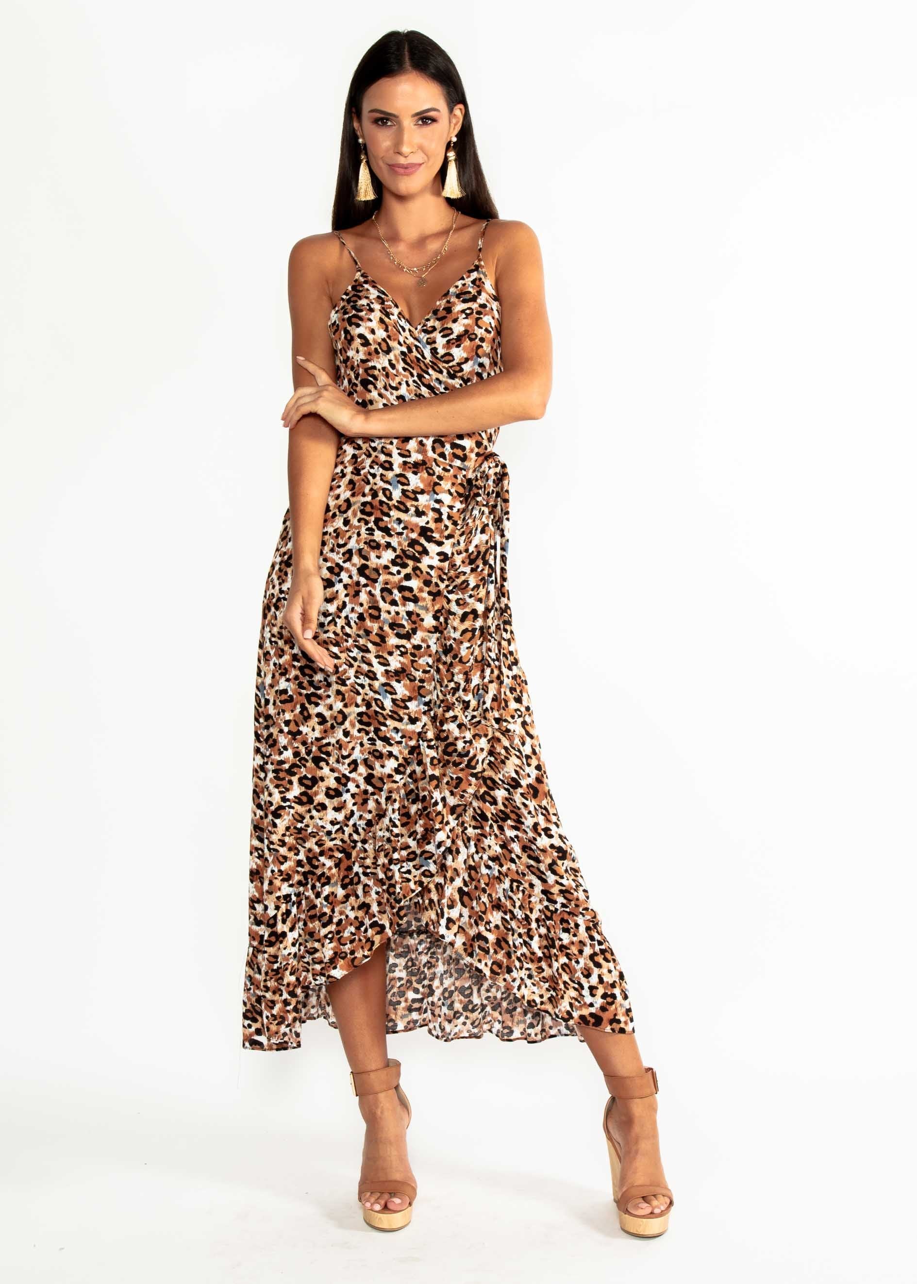 Sloan Wrap Midi Dress - Leopard