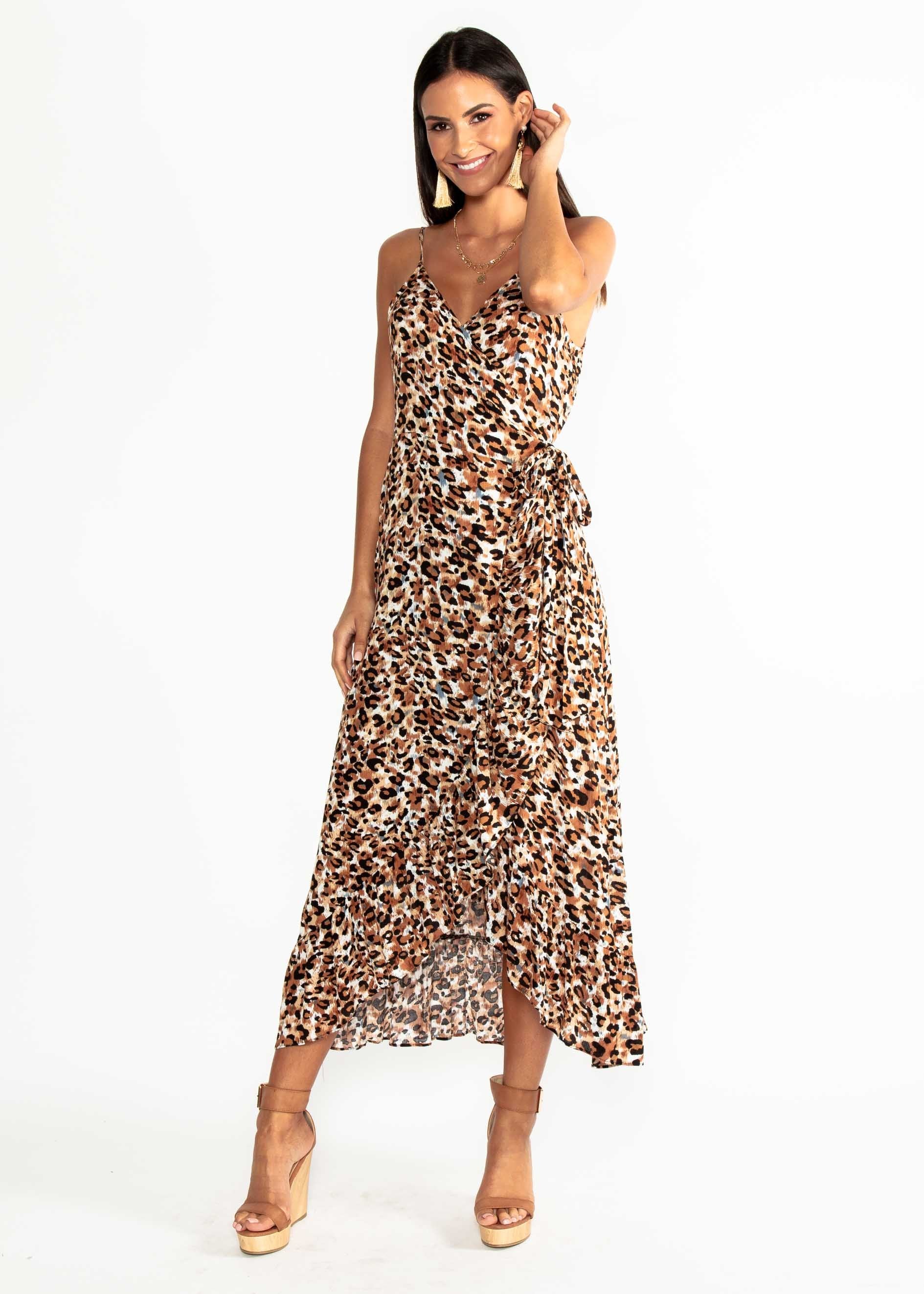 Sloan Wrap Midi Dress - Leopard