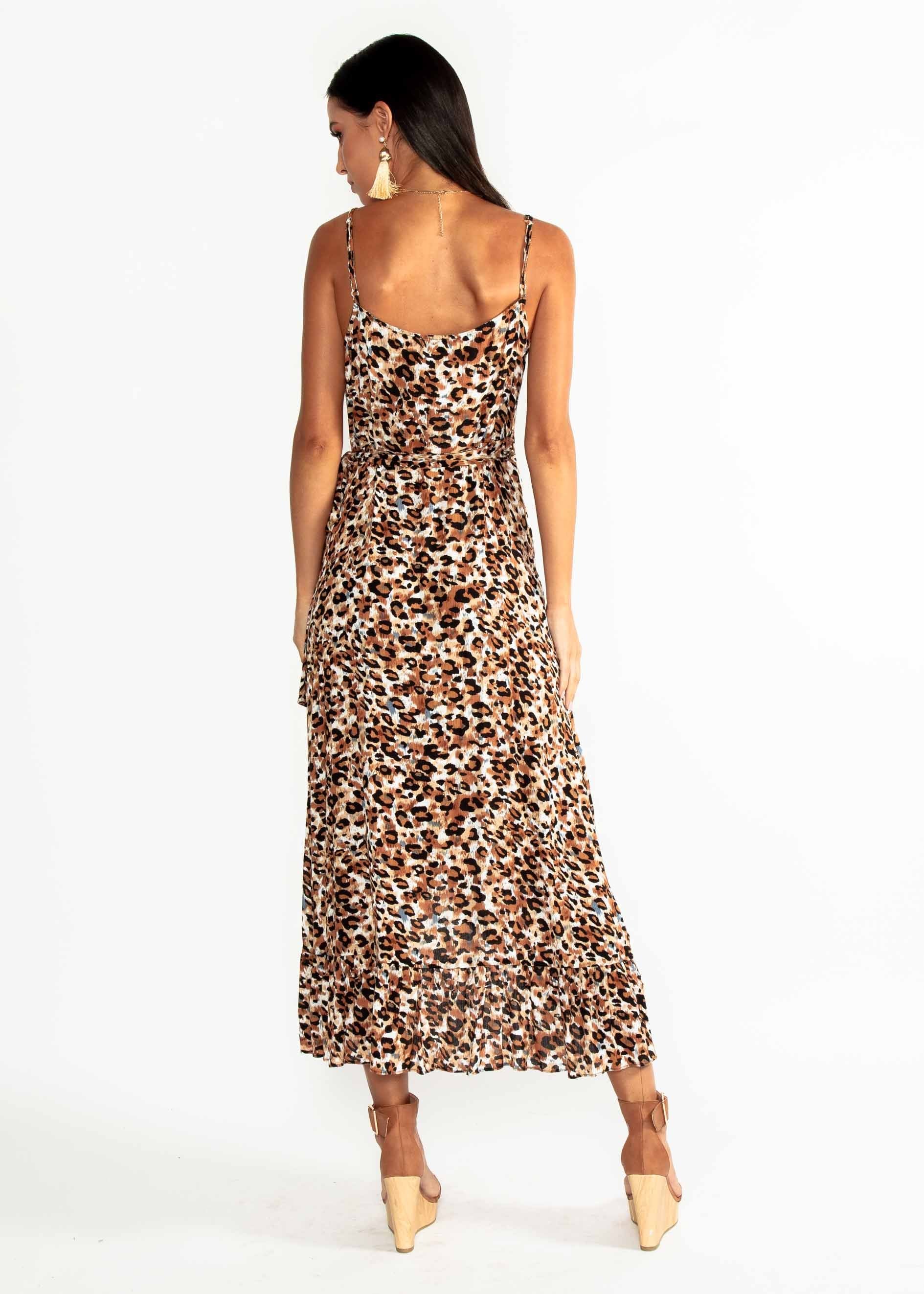 Sloan Wrap Midi Dress - Leopard