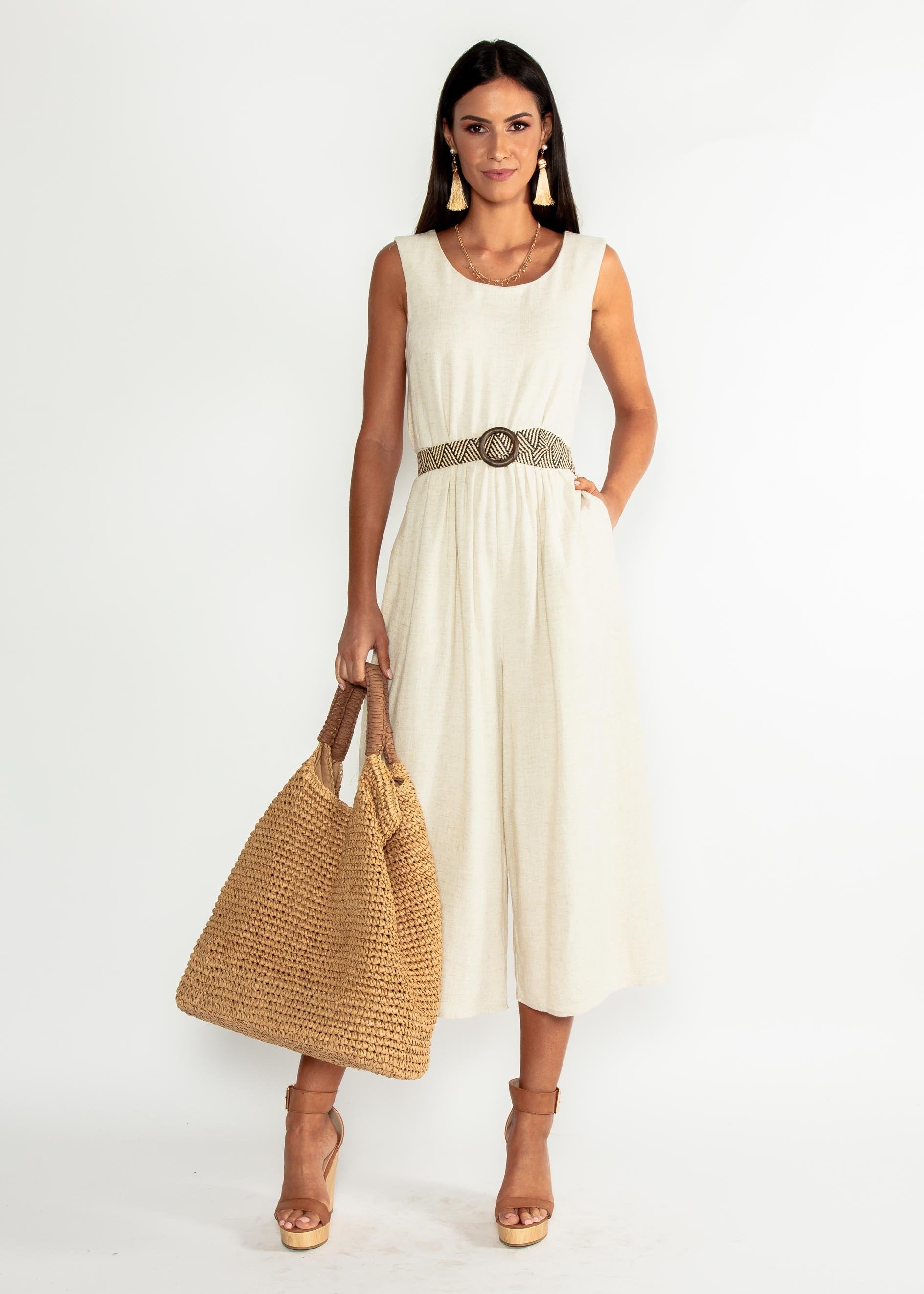 Elsa Linen-Blended Pantsuit - Natural