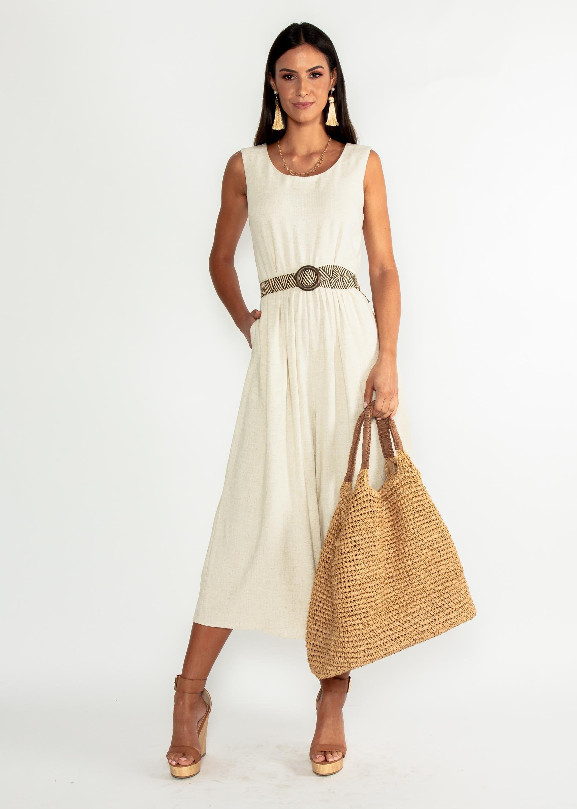 Elsa Linen-Blended Pantsuit - Natural