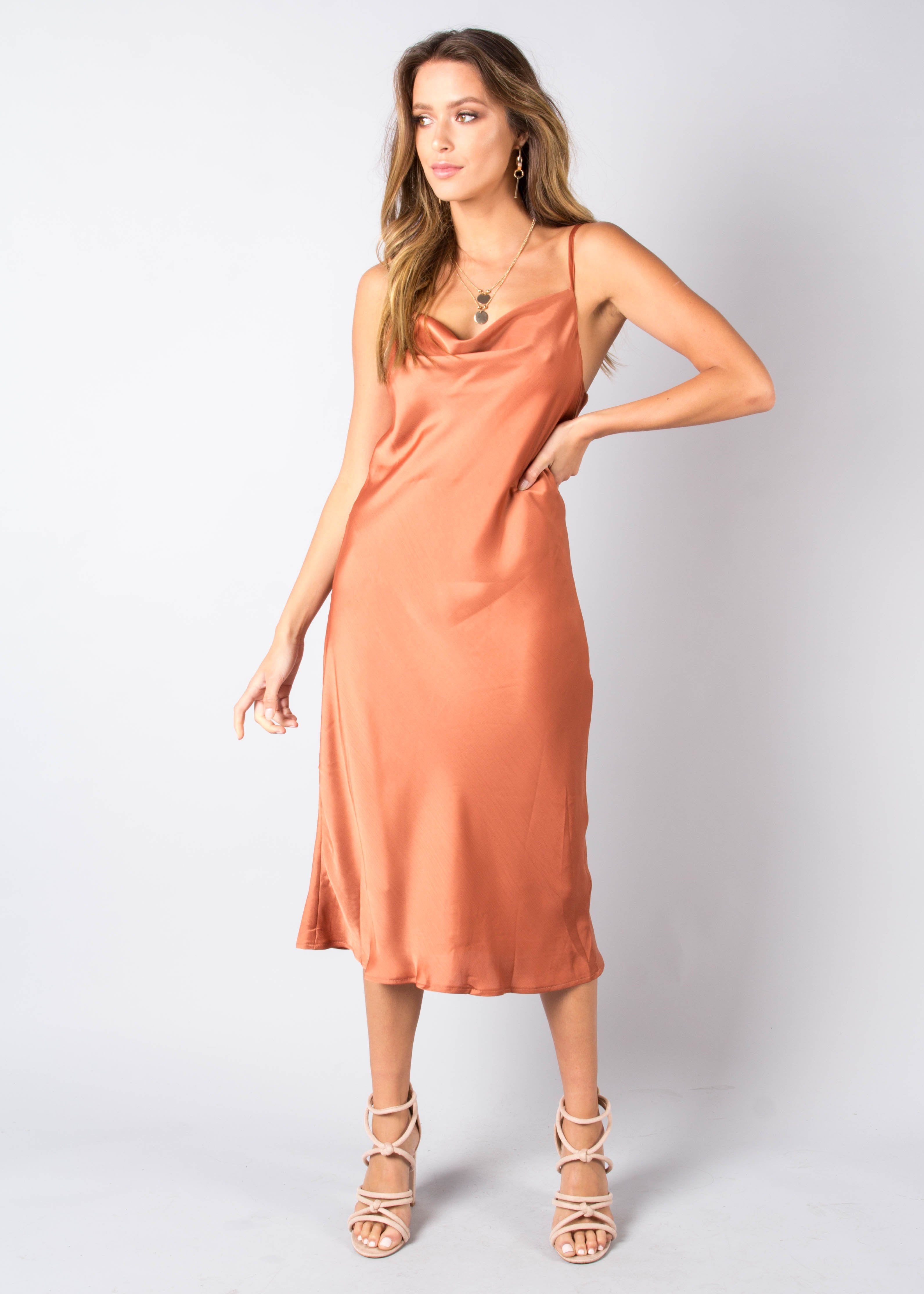 Bespoke Slip Midi Dress - Rust