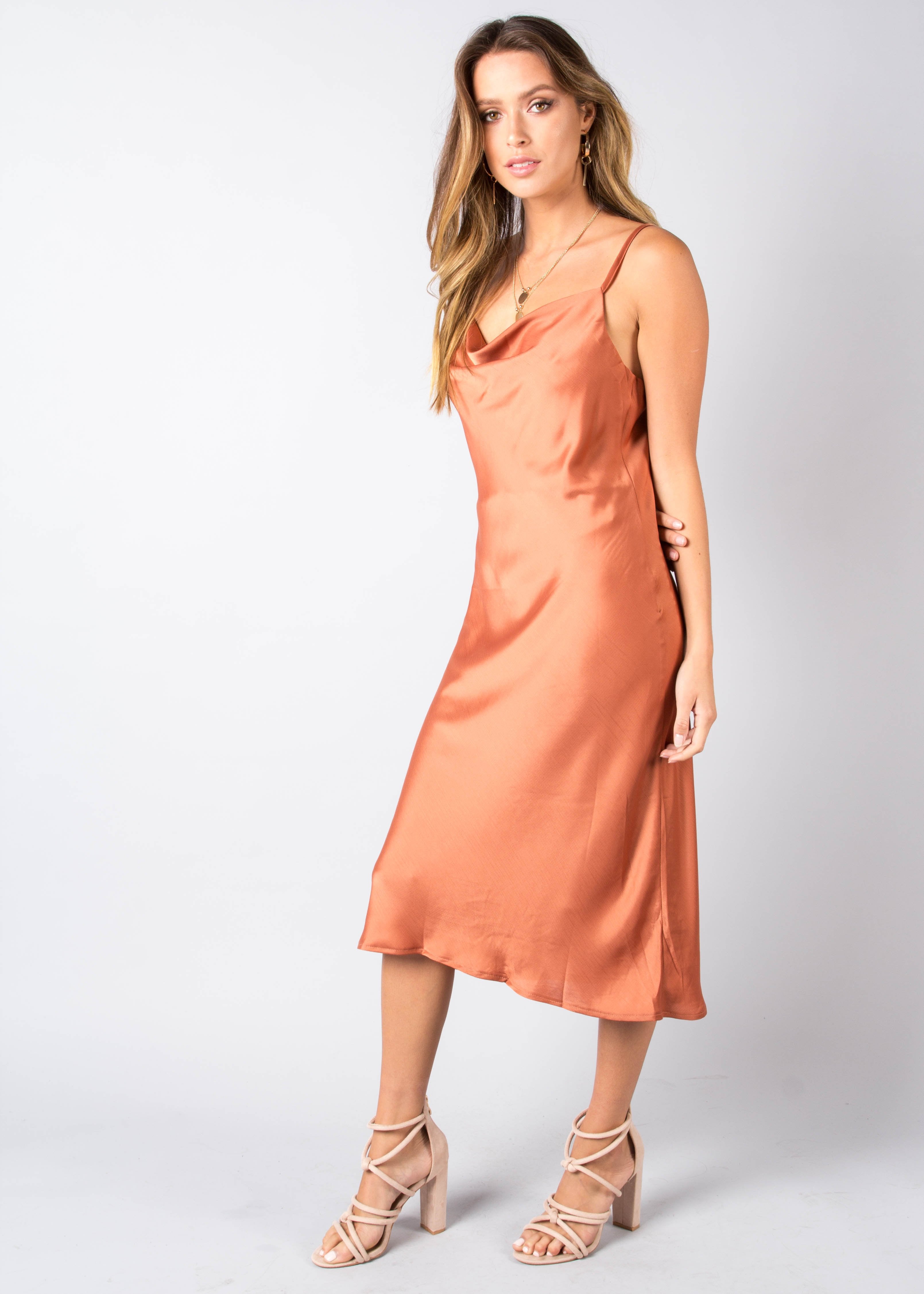 Bespoke Slip Midi Dress - Rust
