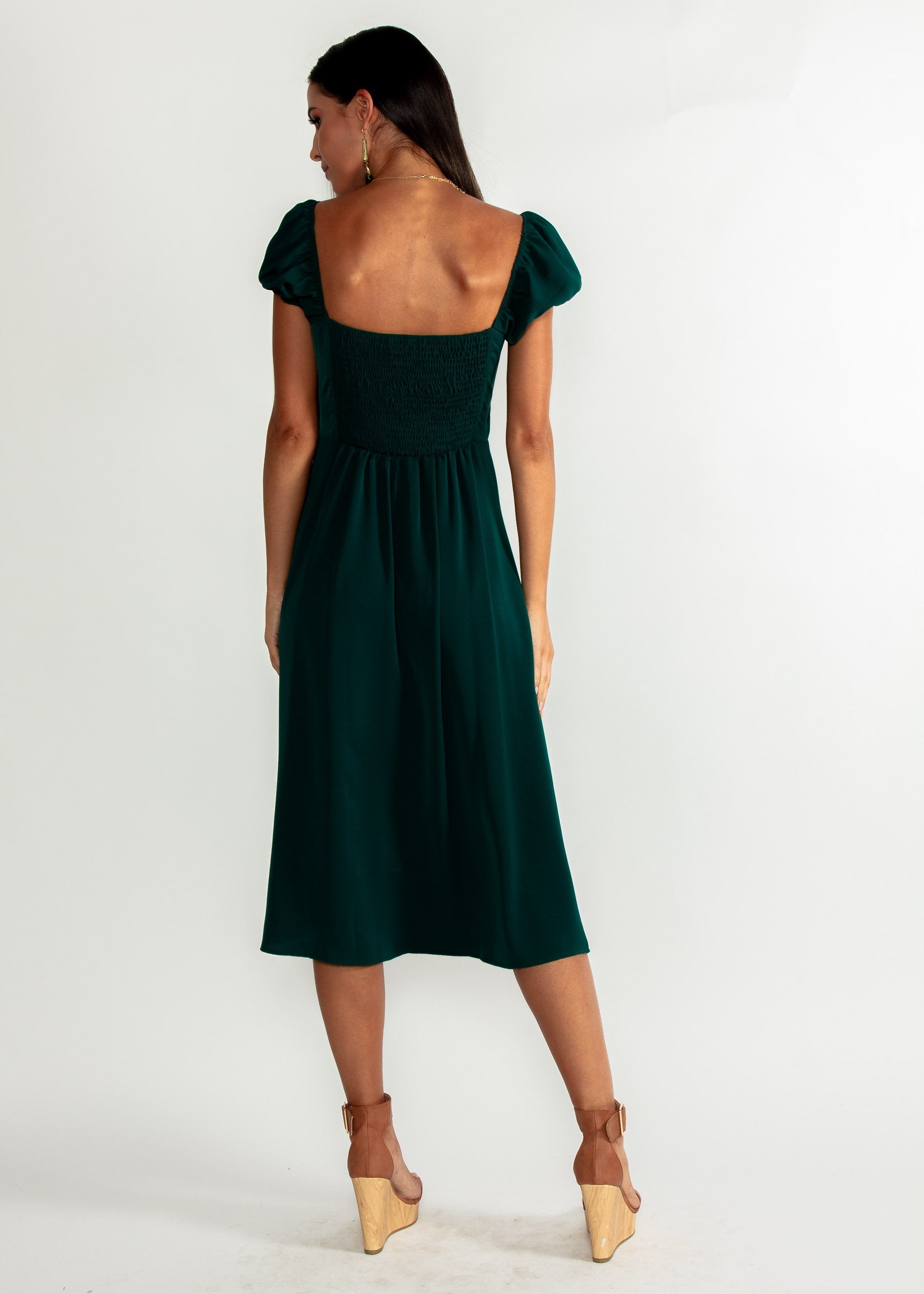 Free Fall Tie Midi Dress - Emerald