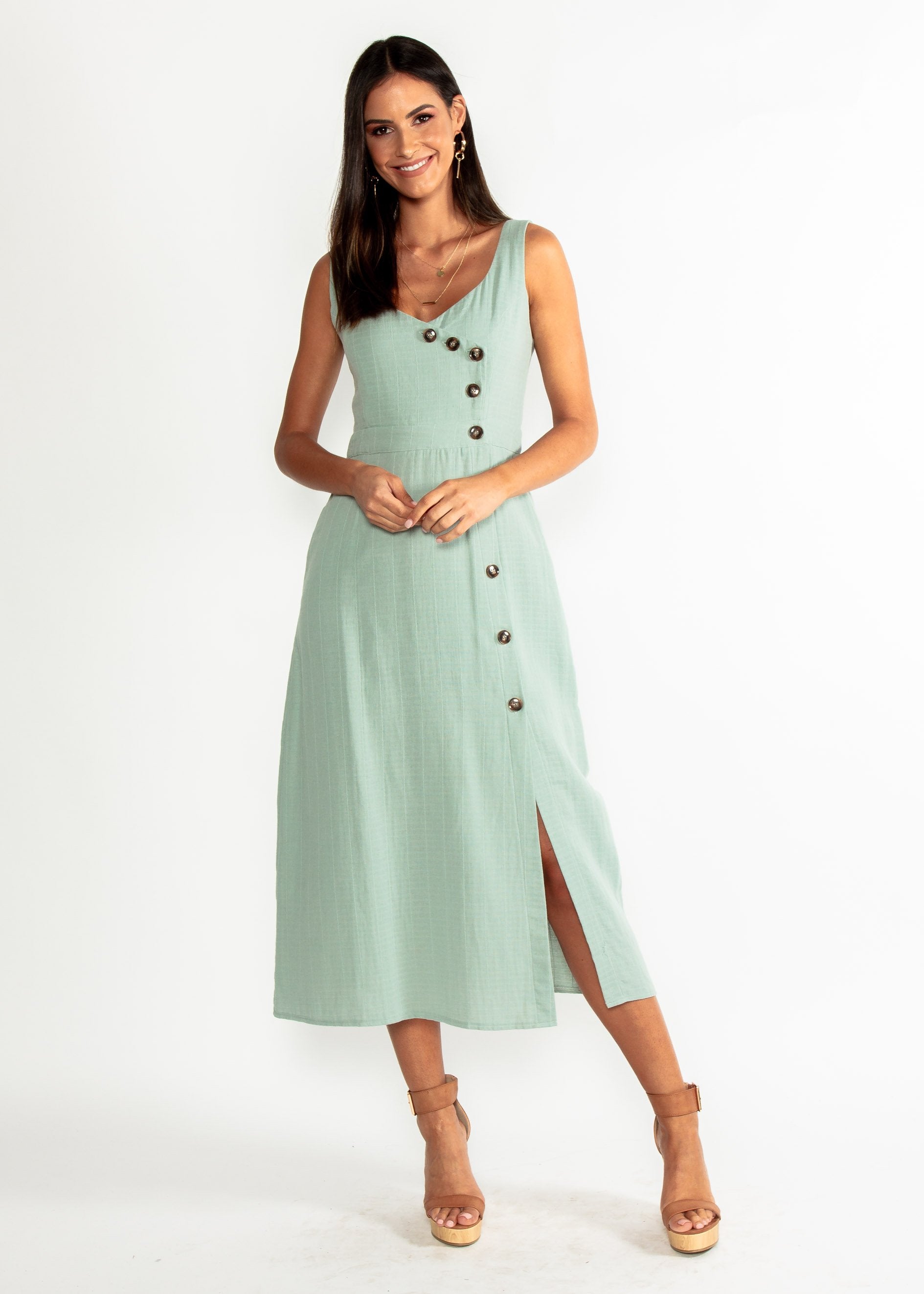 Amberle Linen-Blend Midi Dress - Sage