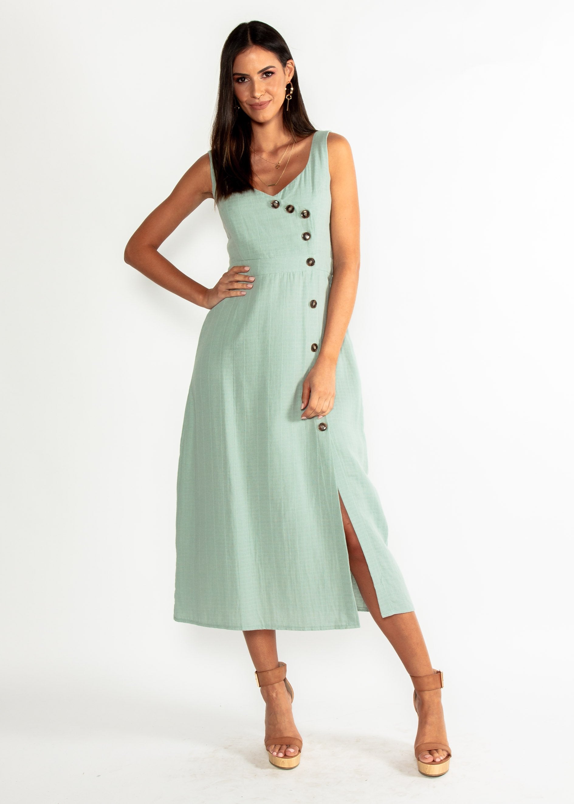 Amberle Linen-Blend Midi Dress - Sage