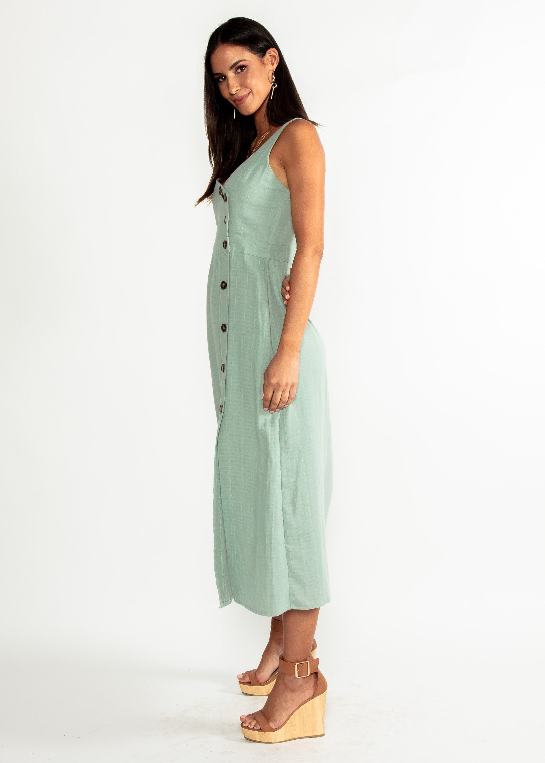 Amberle Linen-Blend Midi Dress - Sage