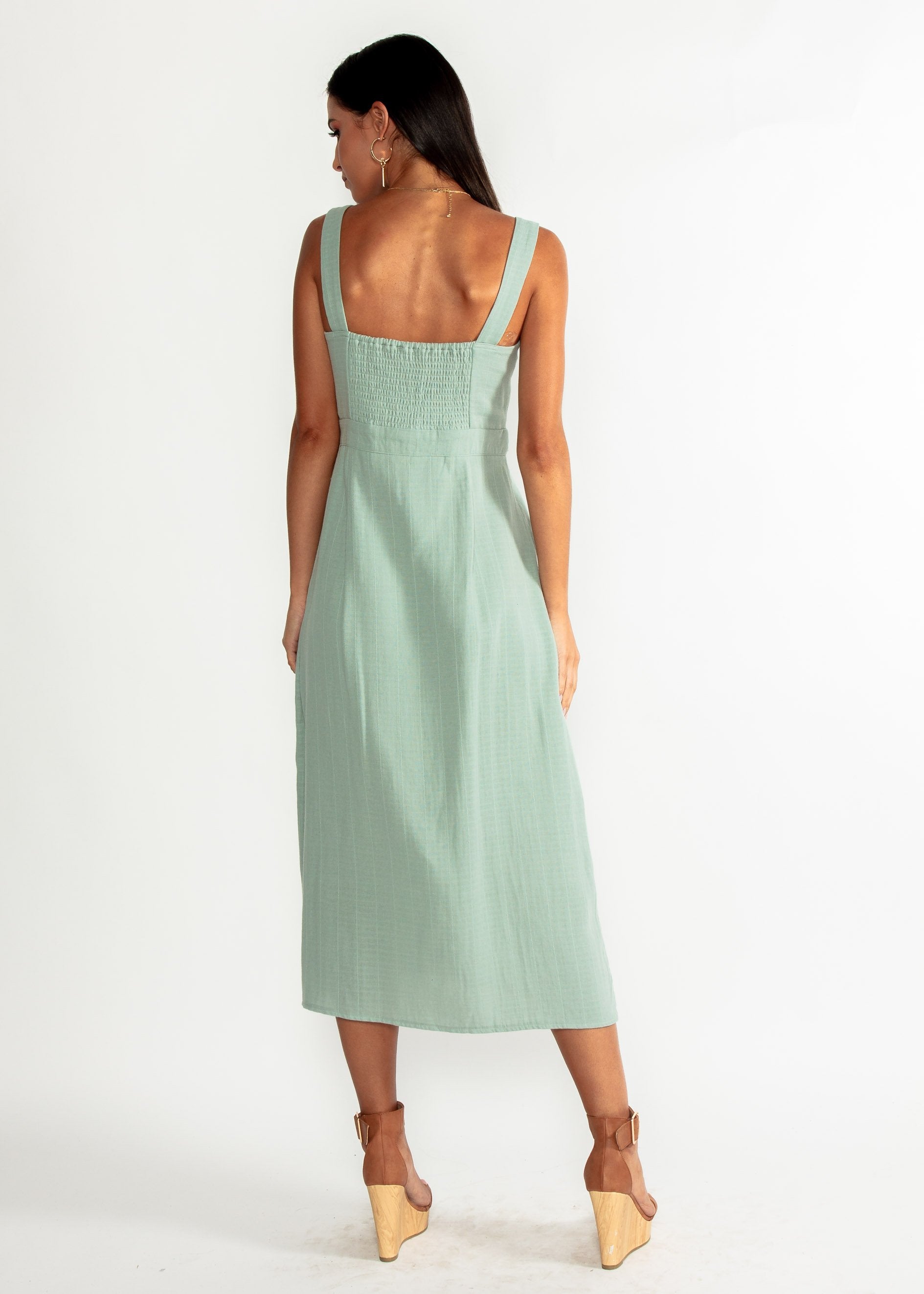 Amberle Linen-Blend Midi Dress - Sage