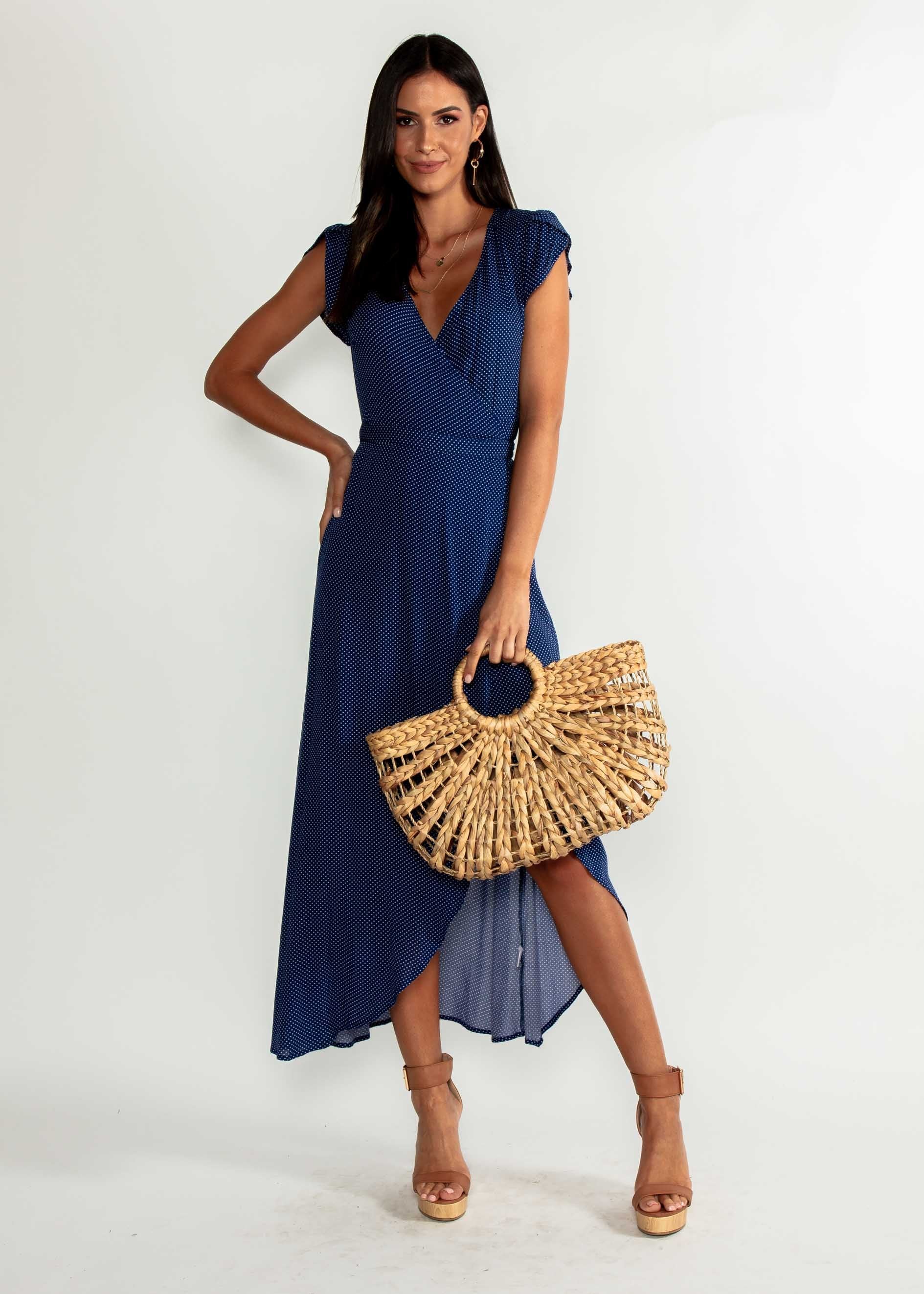 Cortez Maxi Wrap Dress - Navy Polka