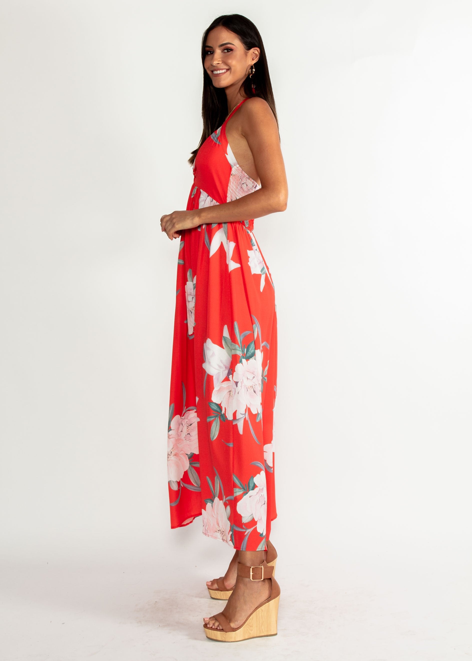 Sweet Serenade Halter Maxi Dress - Scarlet Floral