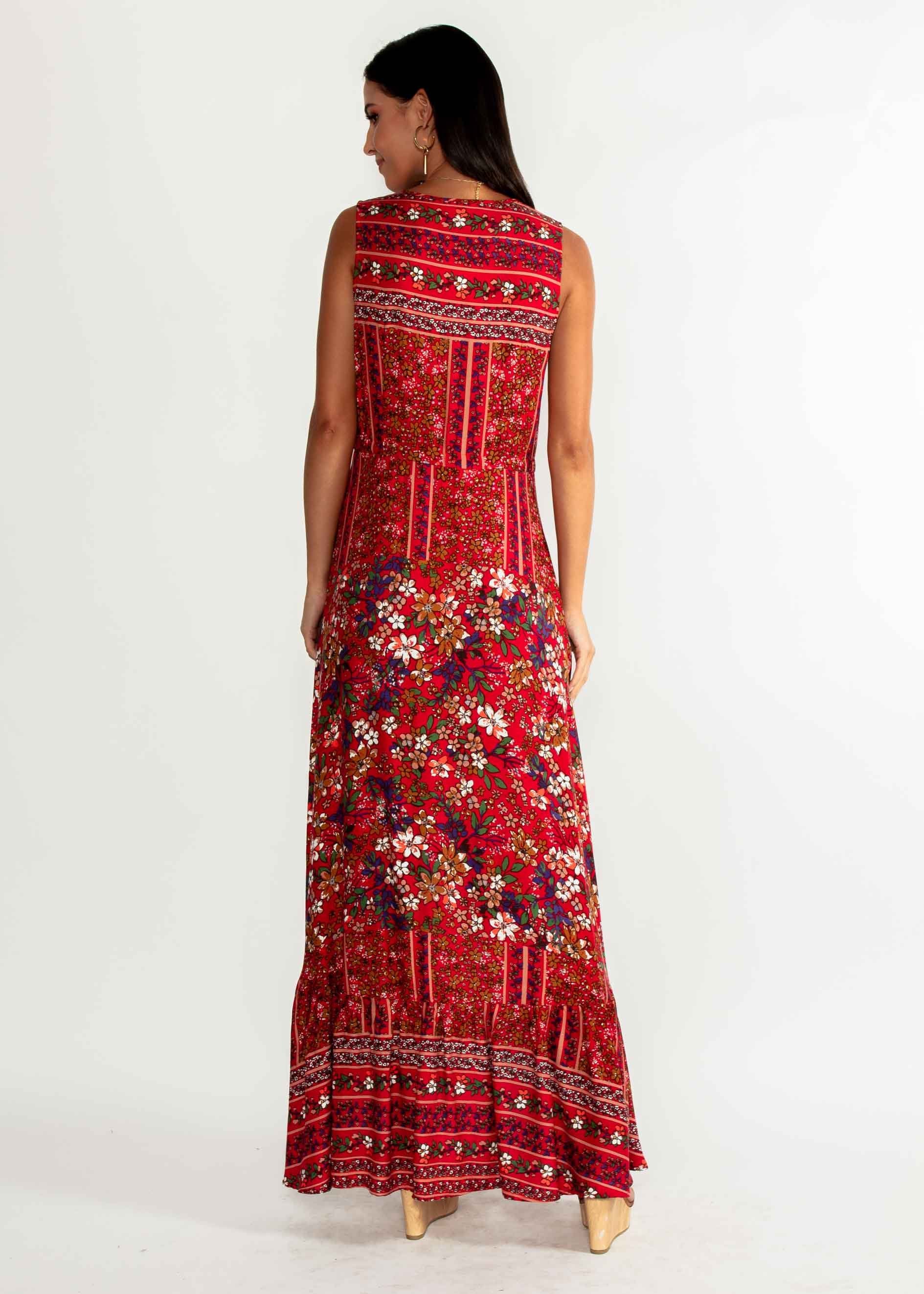Marsielle Hi-Lo Maxi Dress - Red Floral