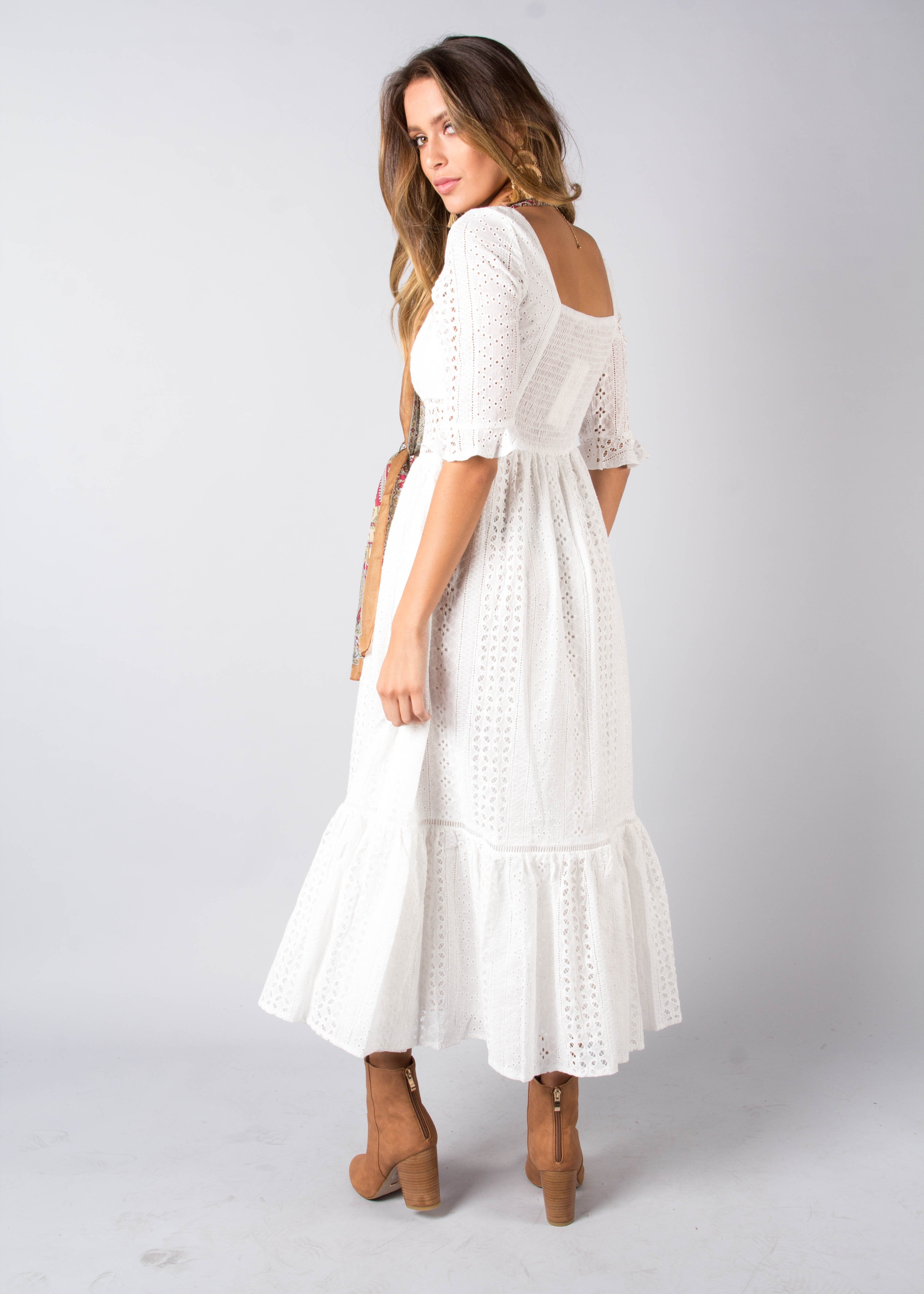 La Rambla Embroidered Midi Dress - White