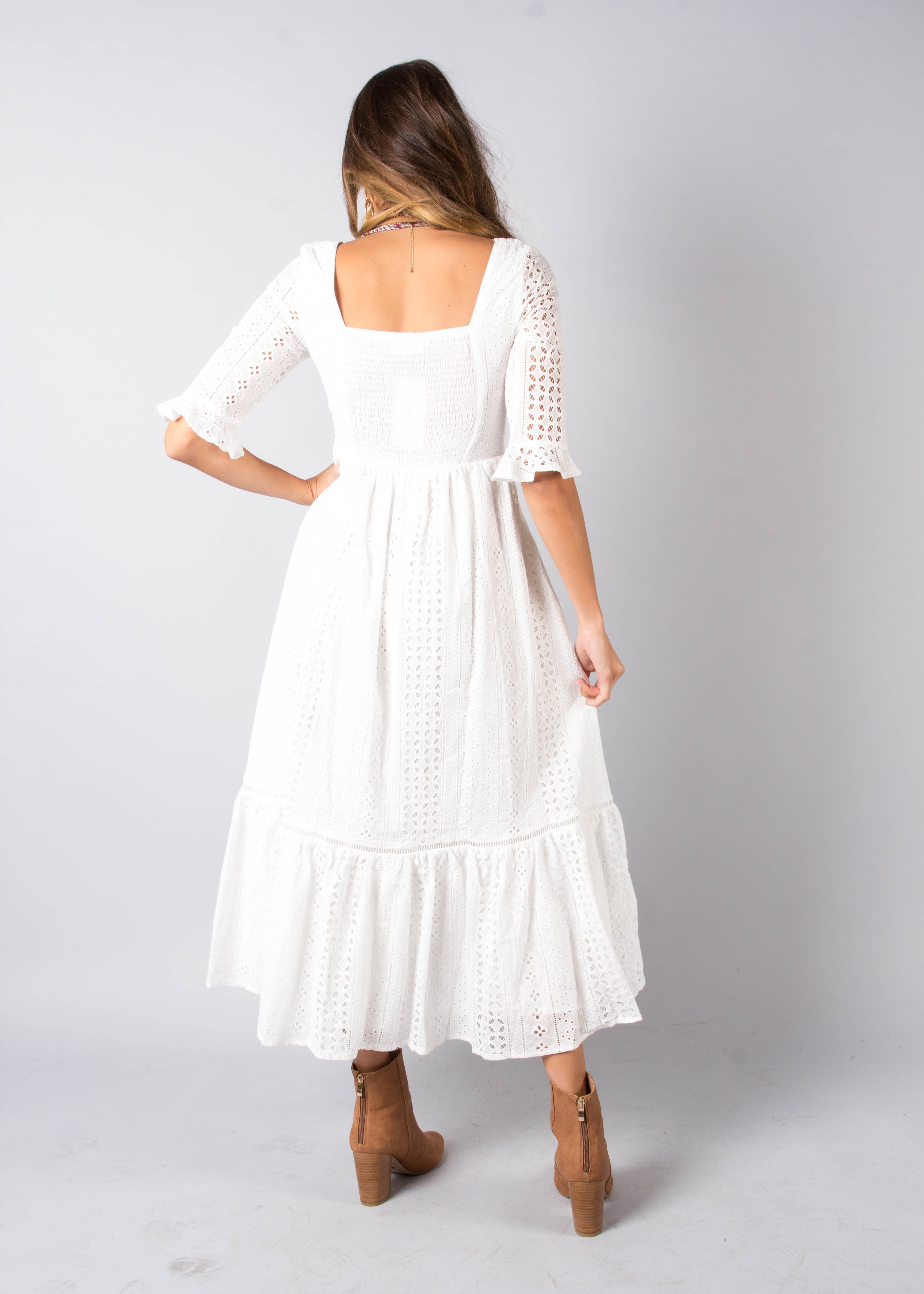 La Rambla Embroidered Midi Dress - White