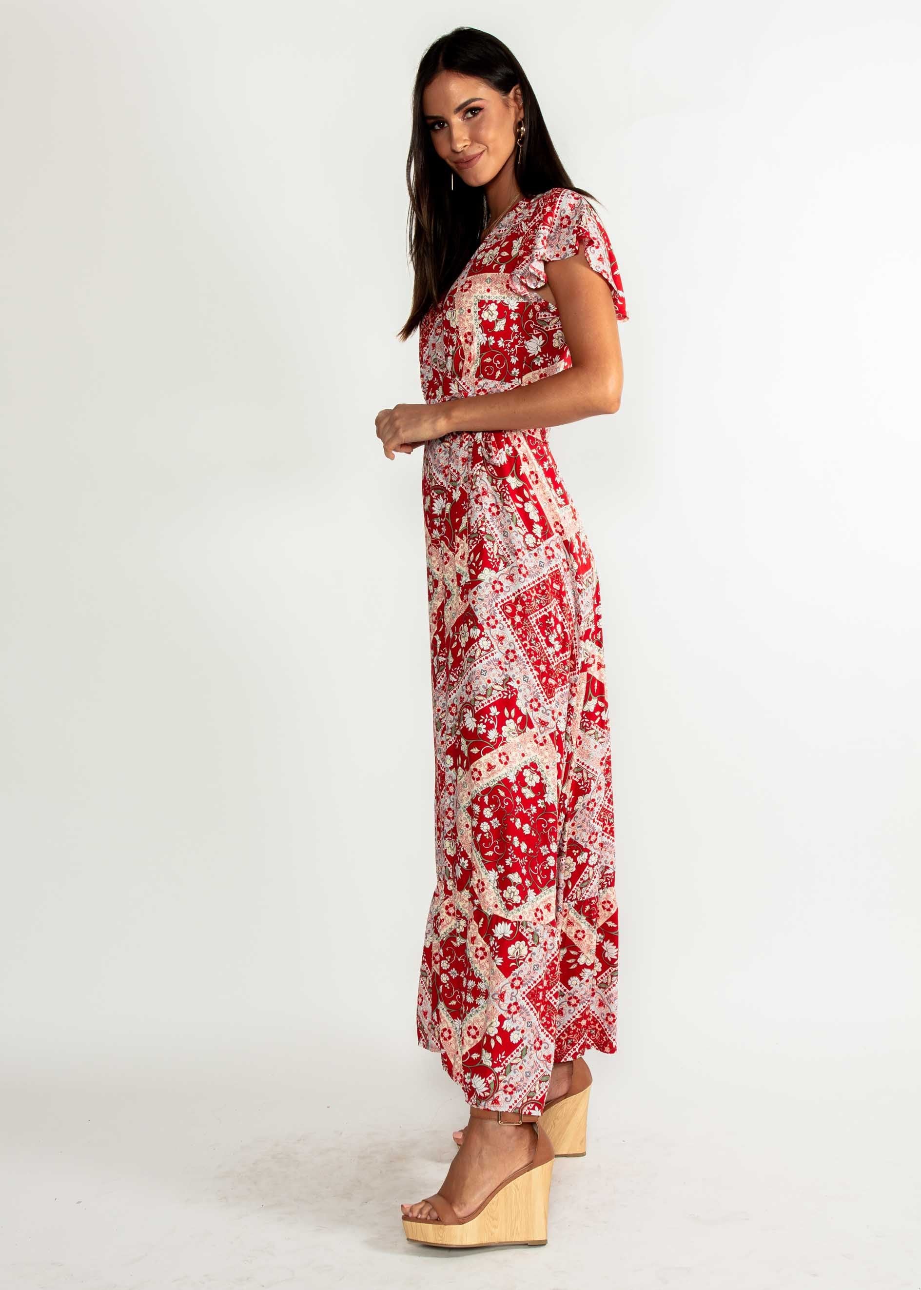 Elise Maxi Wrap Dress - Red Paisley