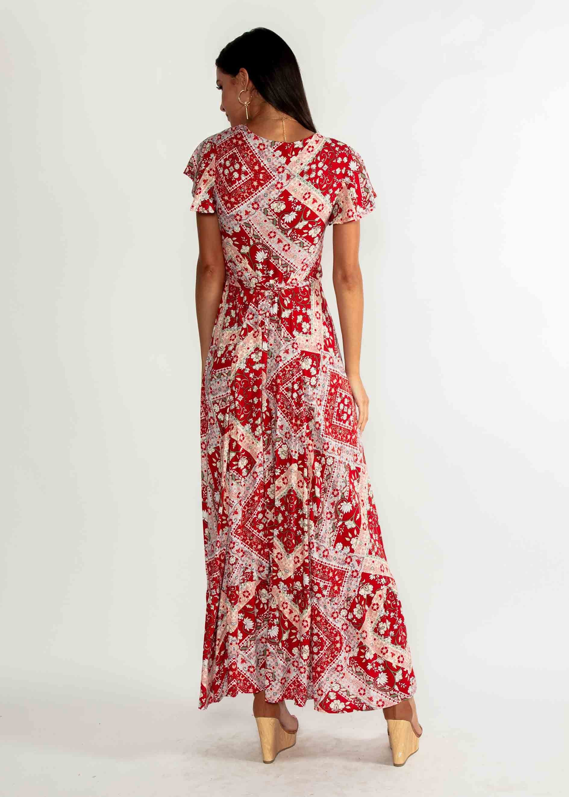 Elise Maxi Wrap Dress - Red Paisley