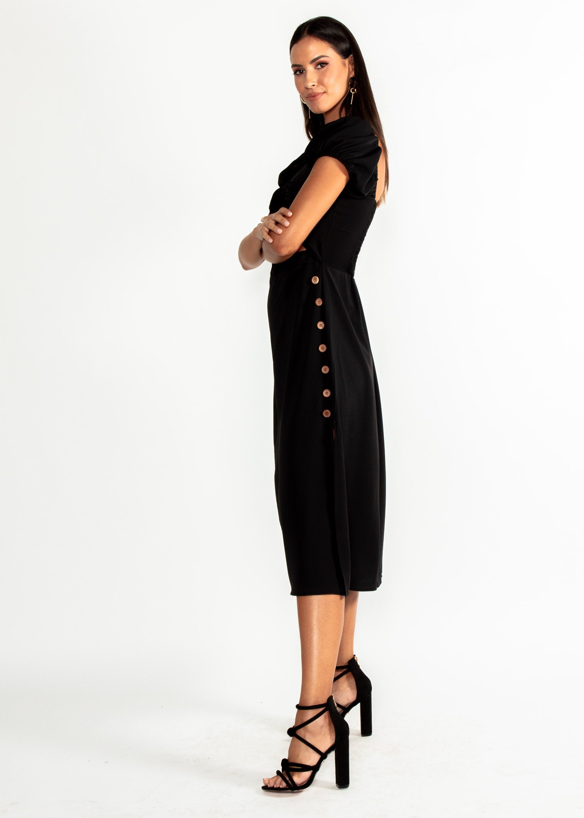 Free Fall Tie Midi Dress - Black