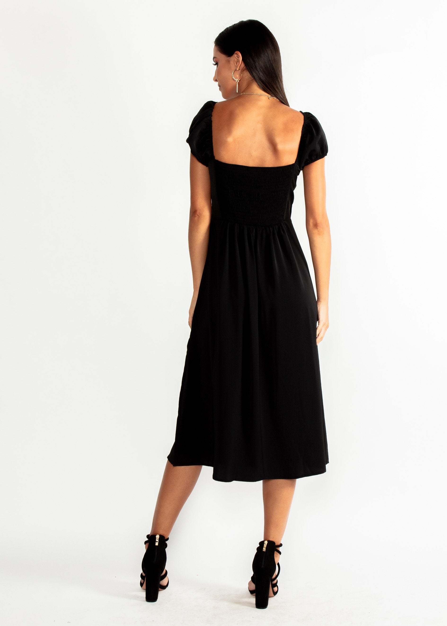 Free Fall Tie Midi Dress - Black