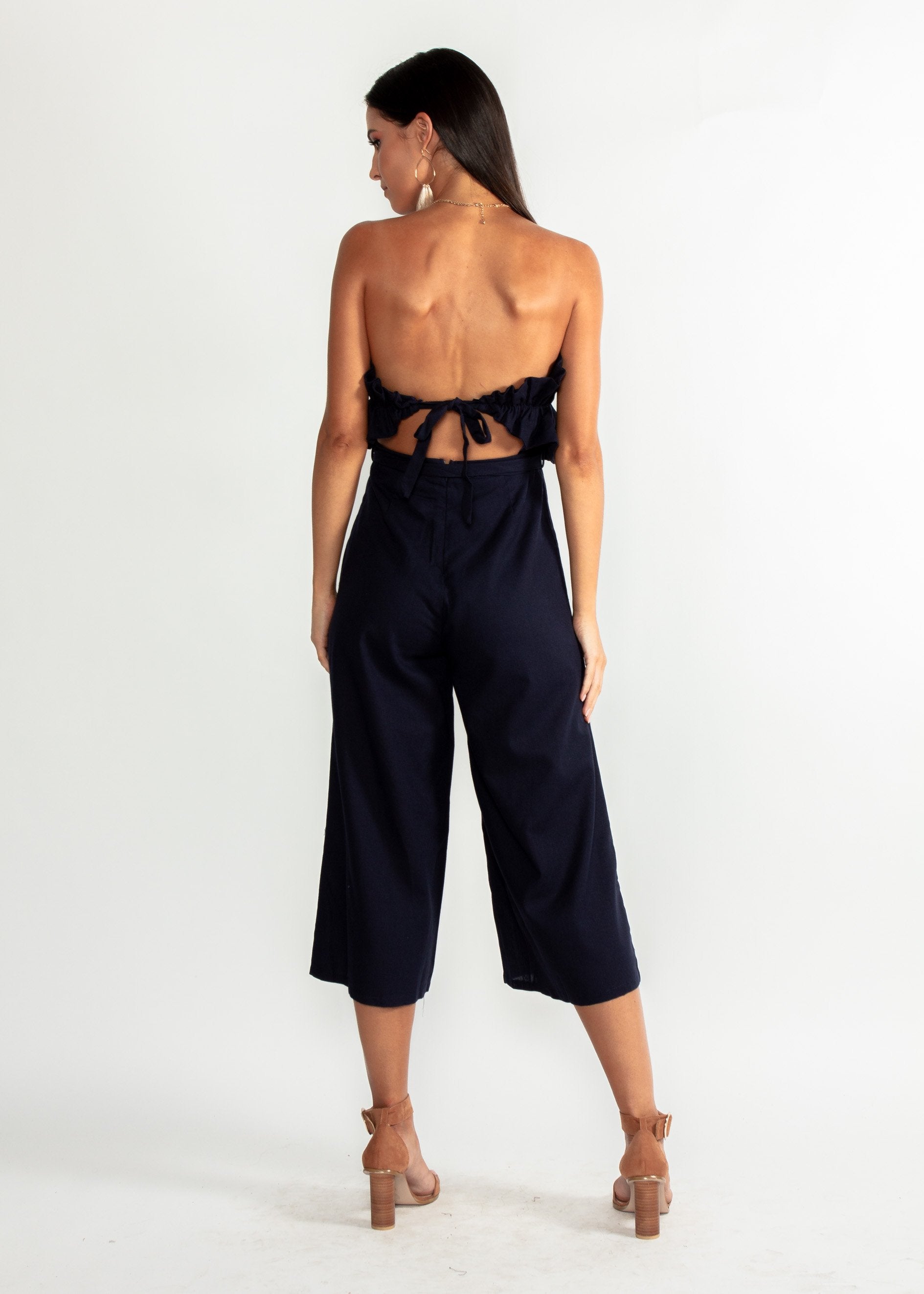 Ashlynn Linen Strapless Pantsuit - Navy