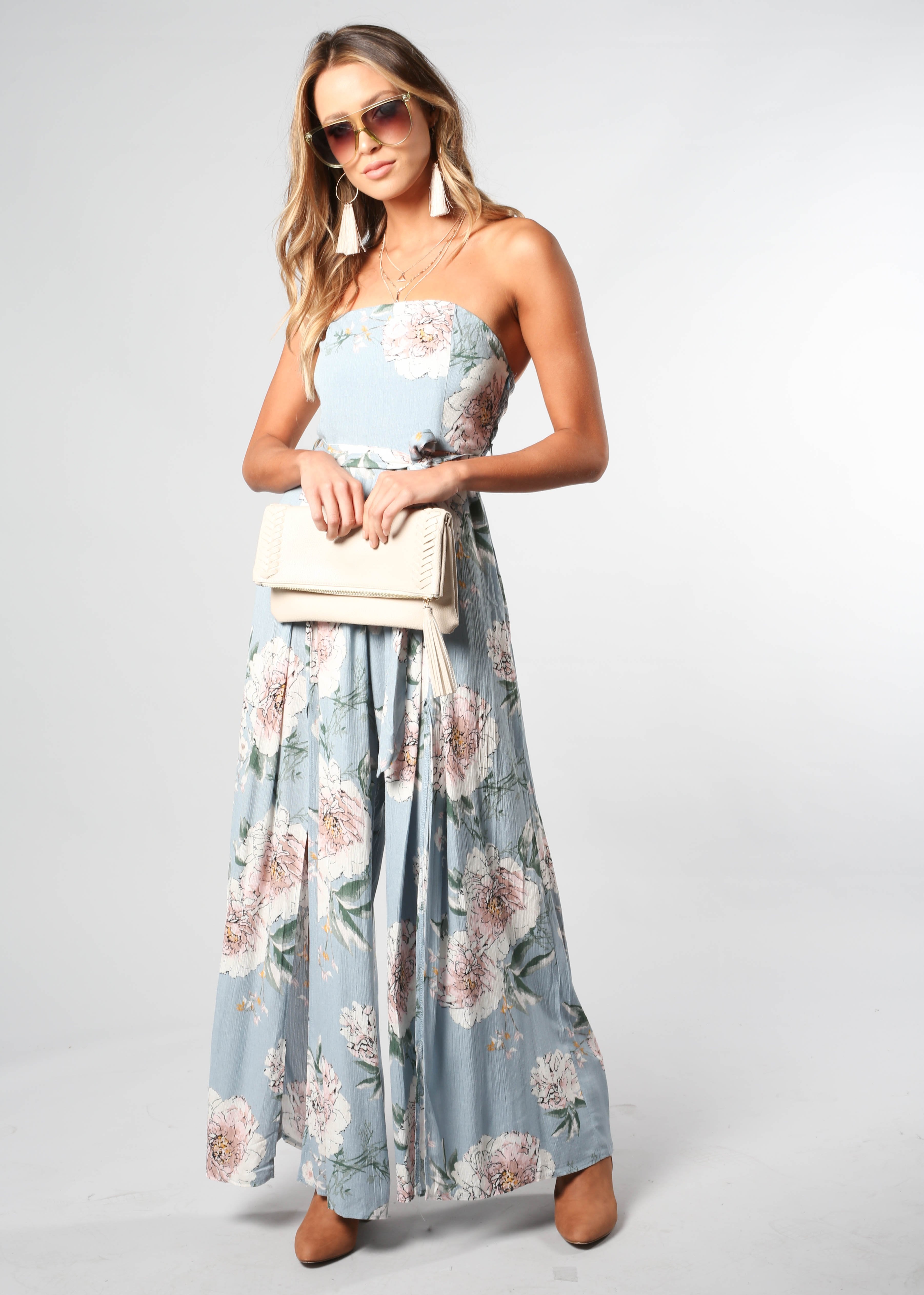 Guilt Free Strapless Pantsuit - Blue Floral