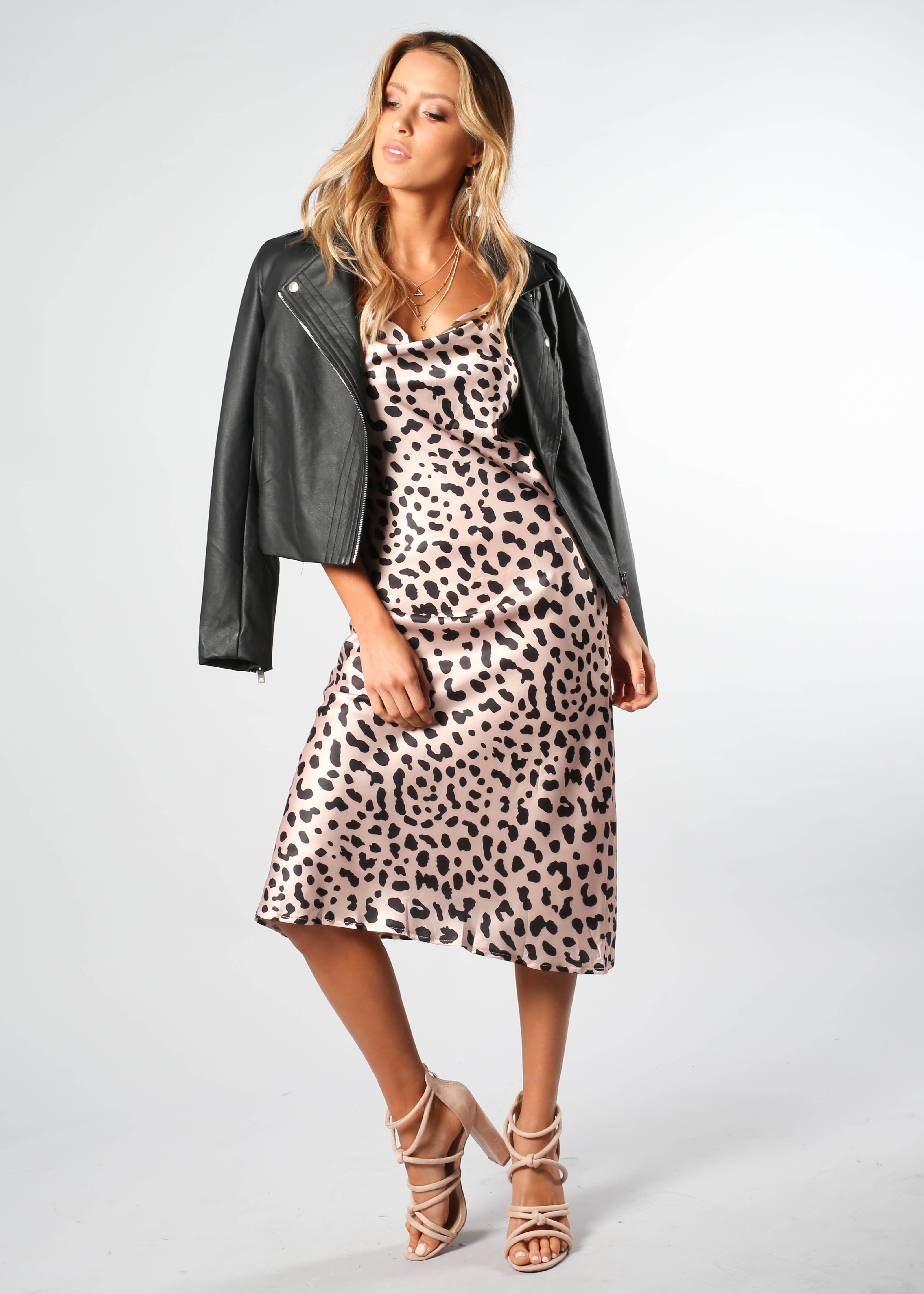 Bespoke Slip Midi Dress - Blush Leopard