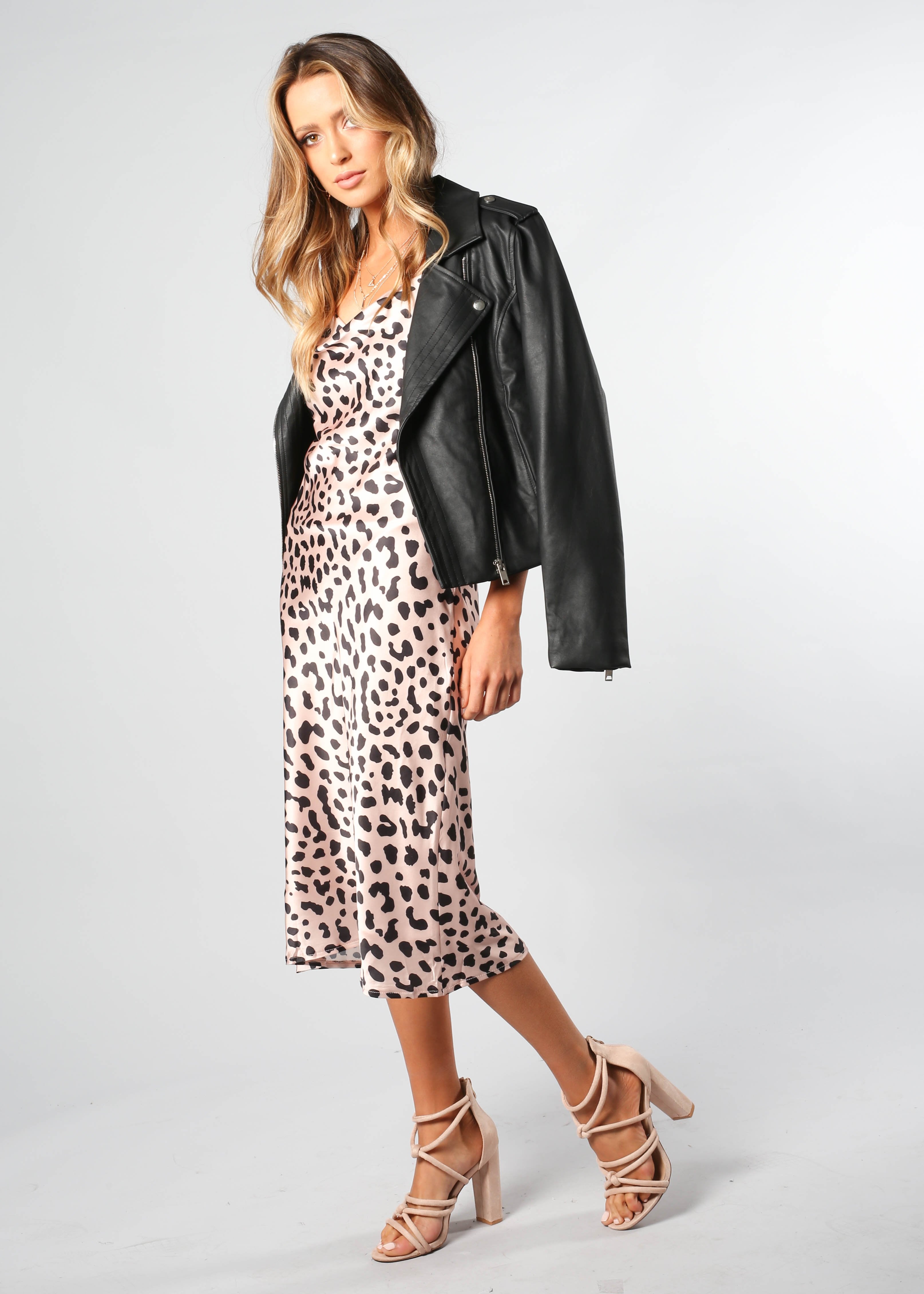 Bespoke Slip Midi Dress - Blush Leopard
