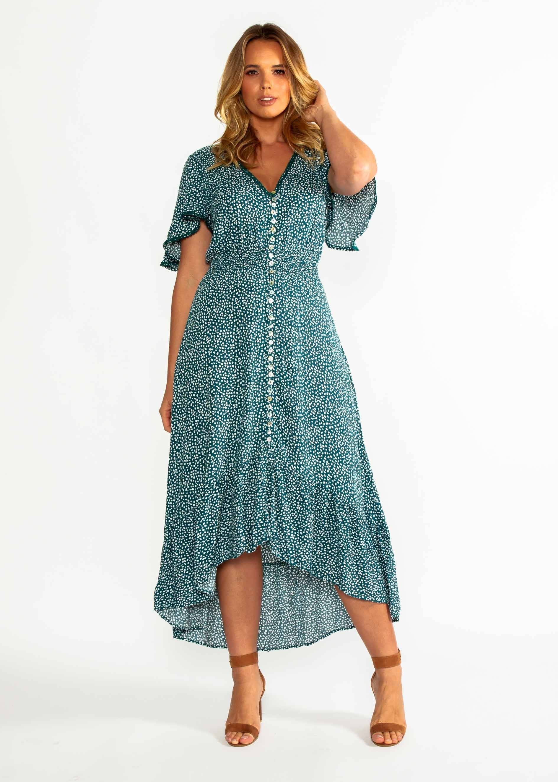 Leaving California Midi Dress - Emerald