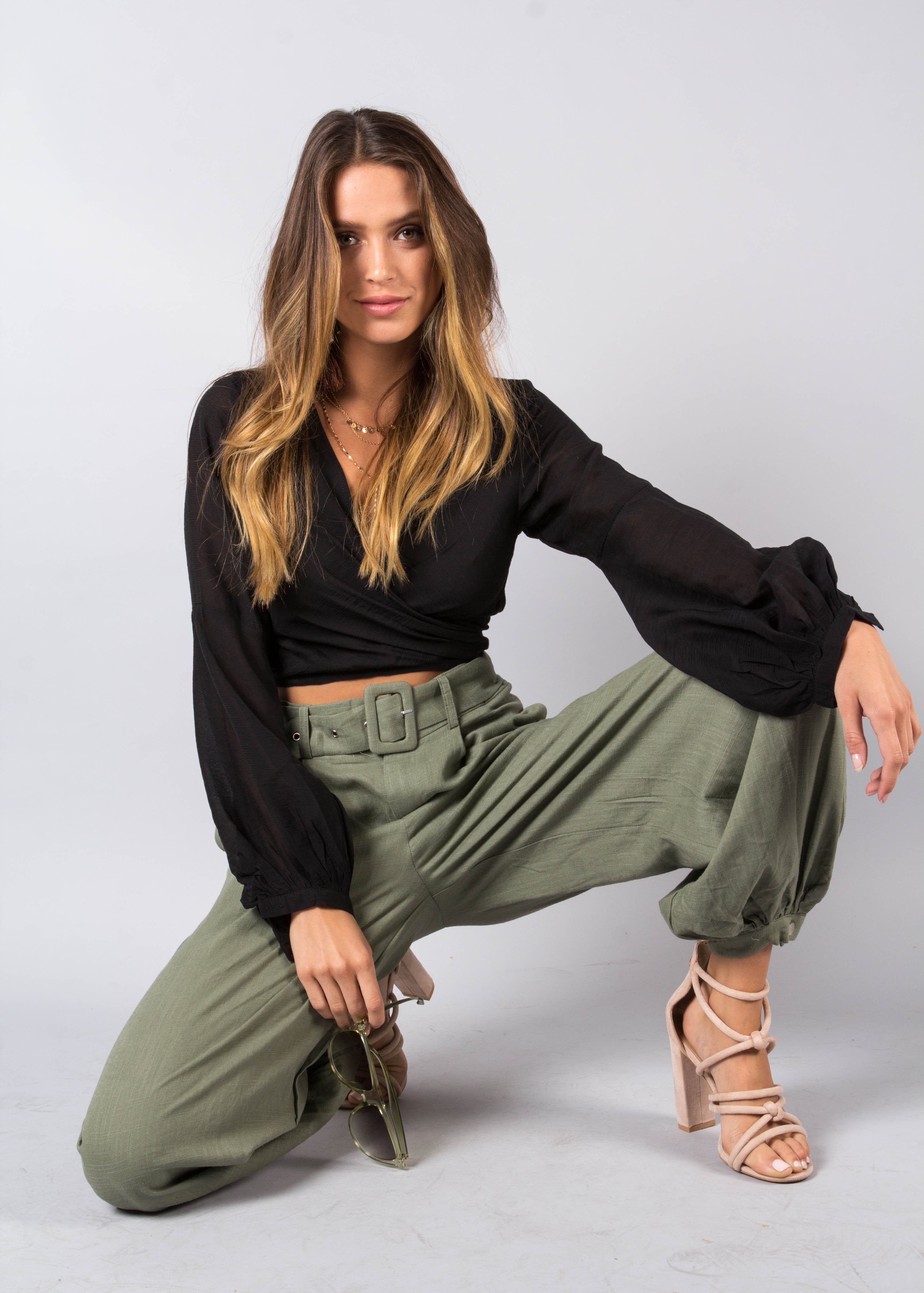 Balmy Dreams Linen Look Pants w/ Belt - Khaki
