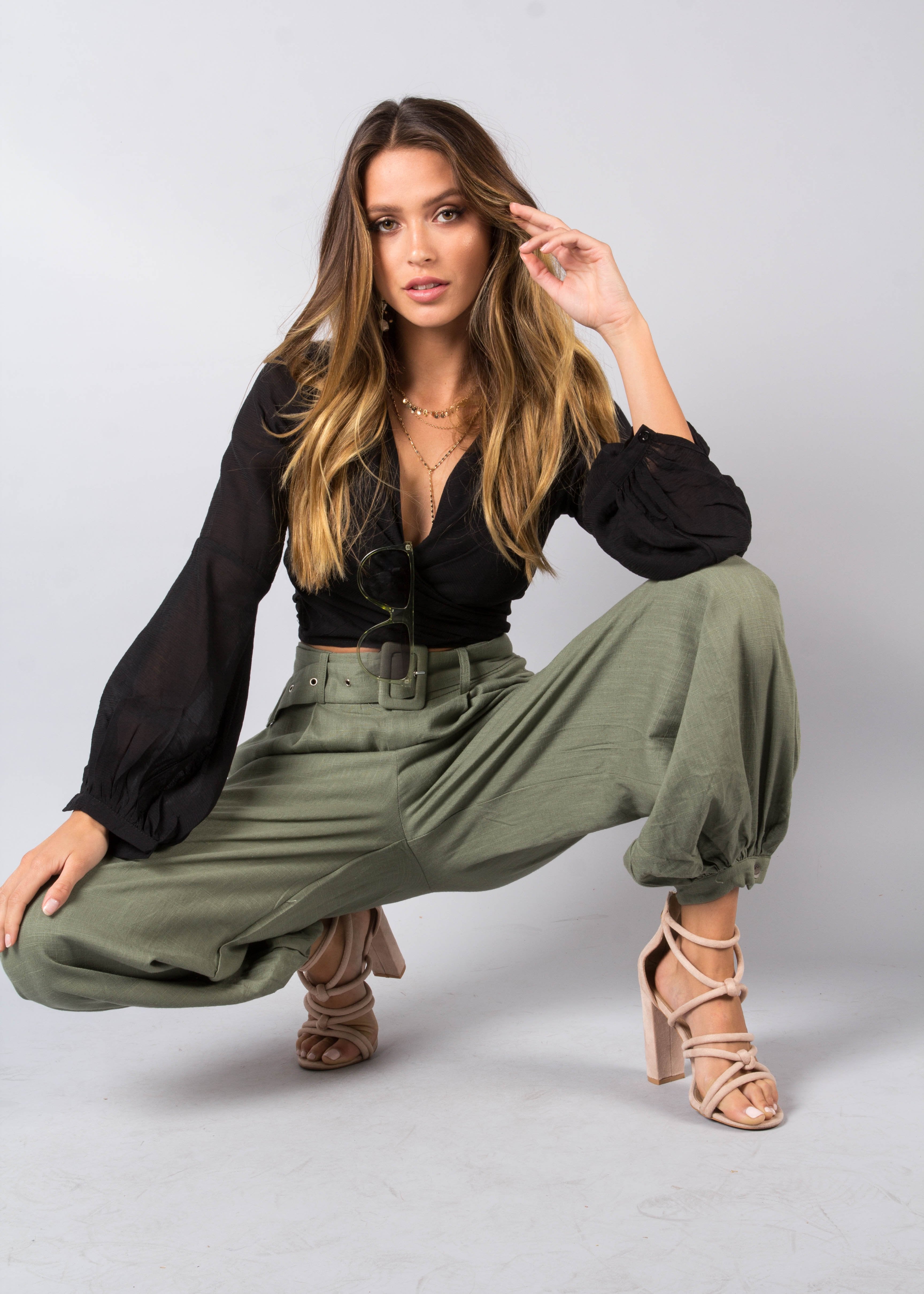 Balmy Dreams Linen Look Pants w/ Belt - Khaki