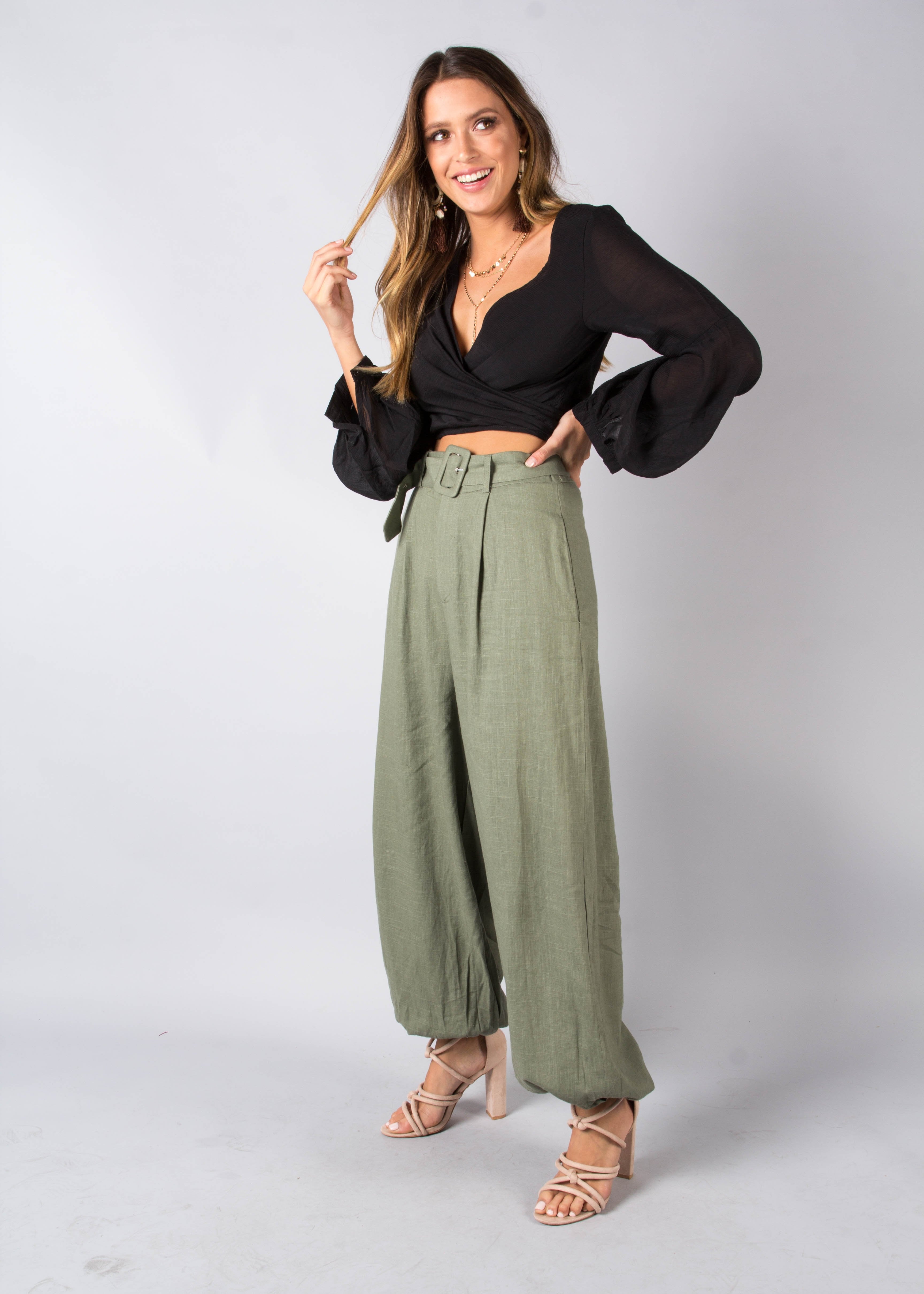 Balmy Dreams Linen Look Pants w/ Belt - Khaki