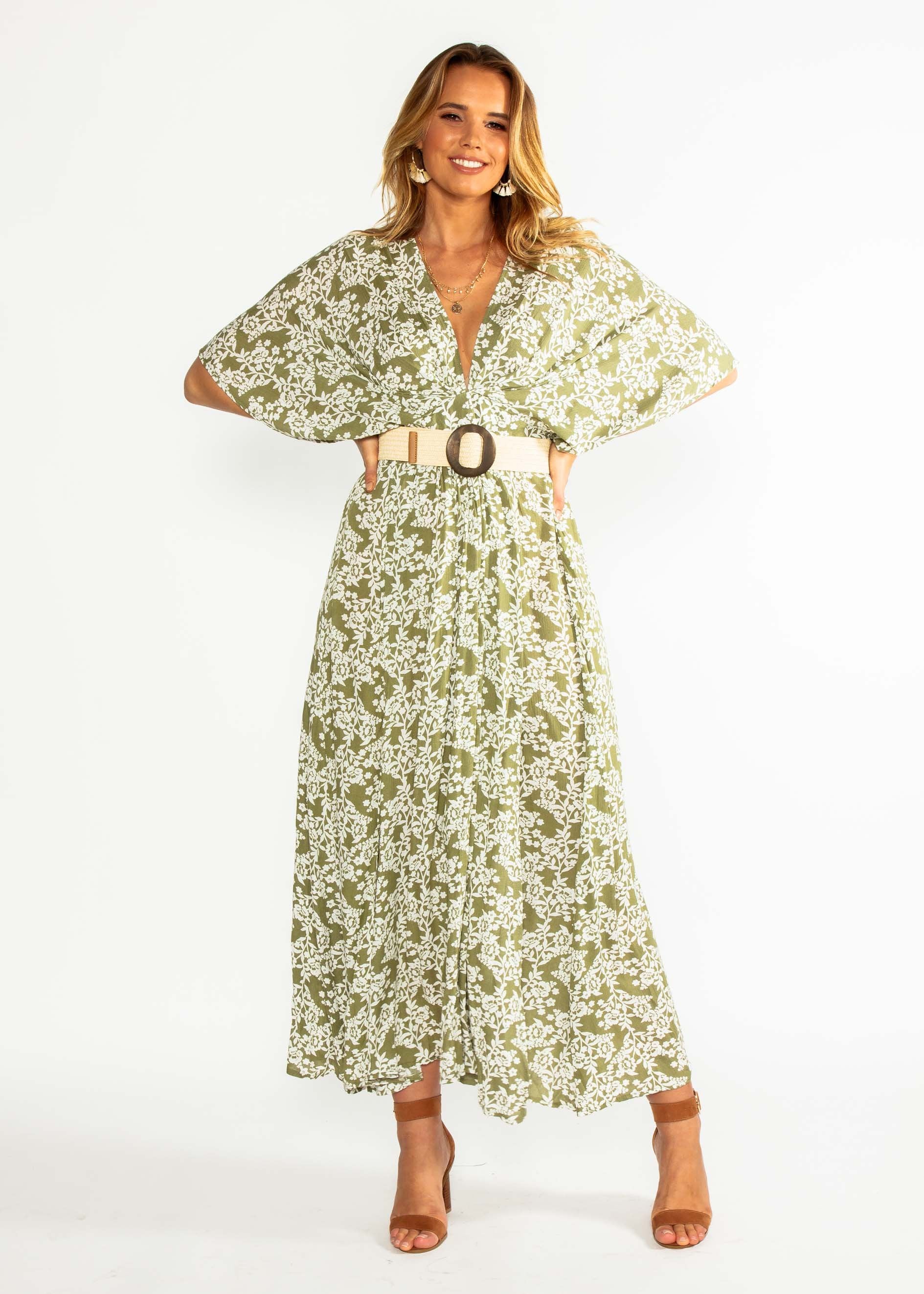 Glory Days Maxi Dress - Khaki Floral