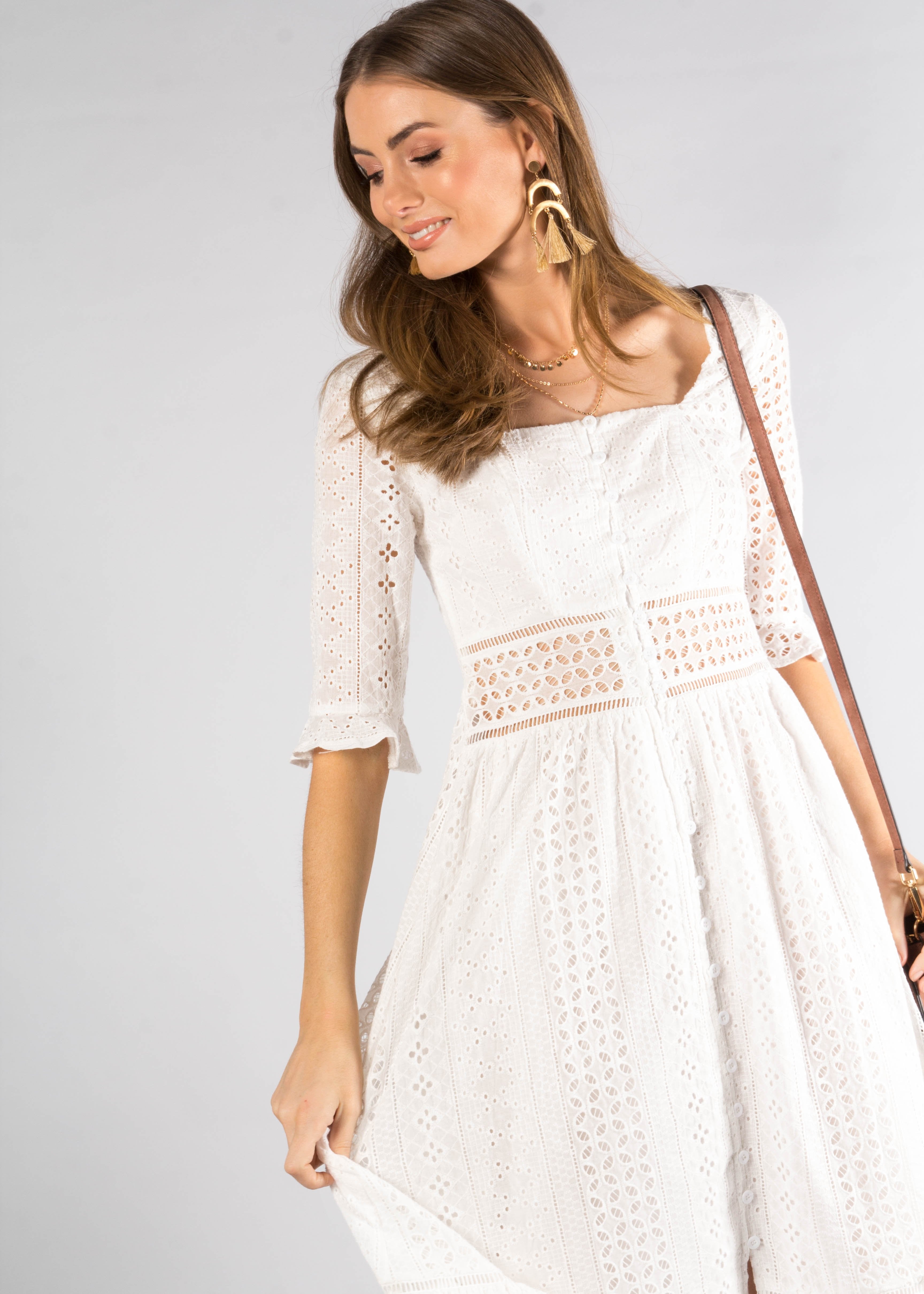 La Rambla Embroidered Midi Dress - White
