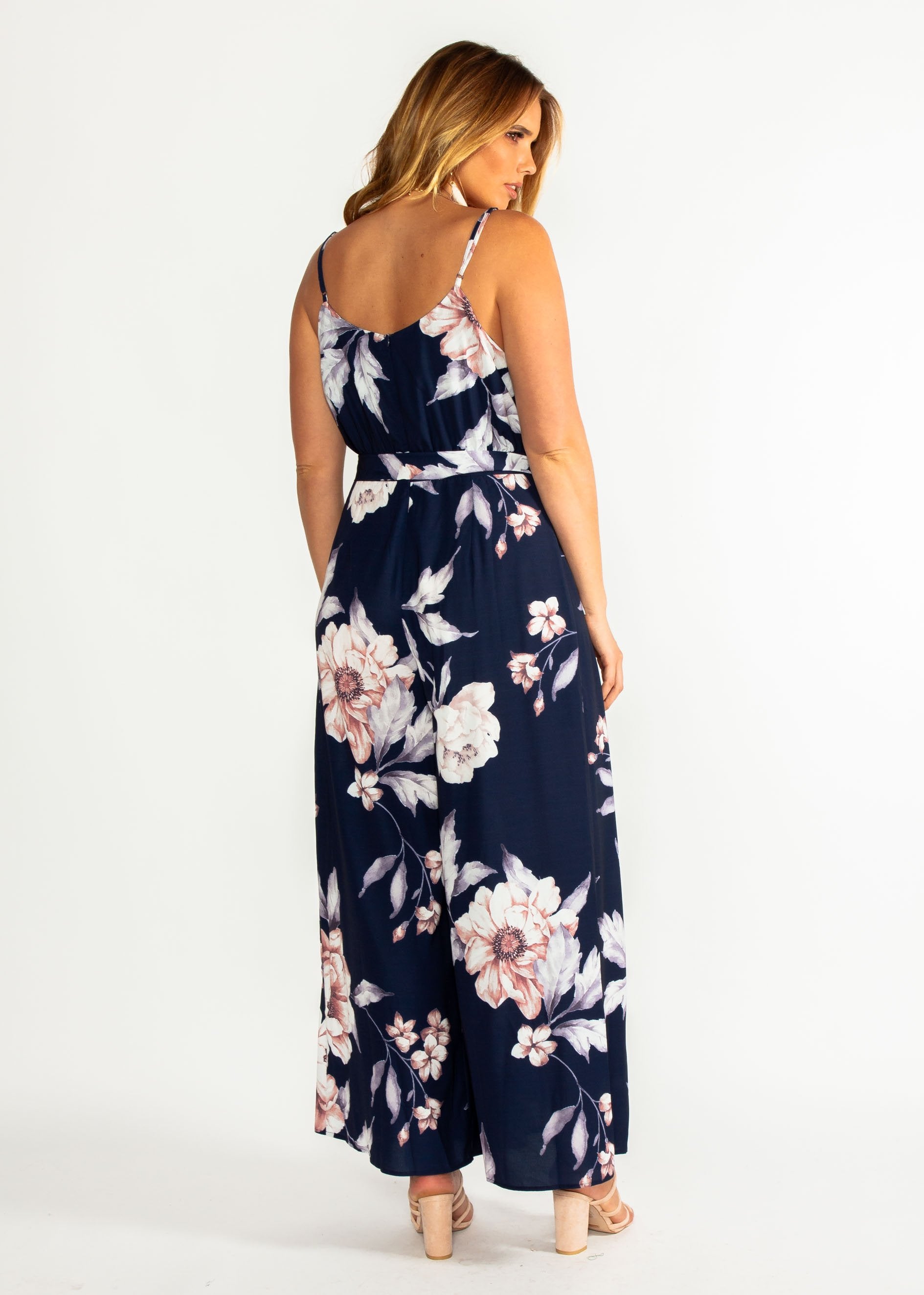Electric Feeling Pantsuit w/ Tie - Navy Floral