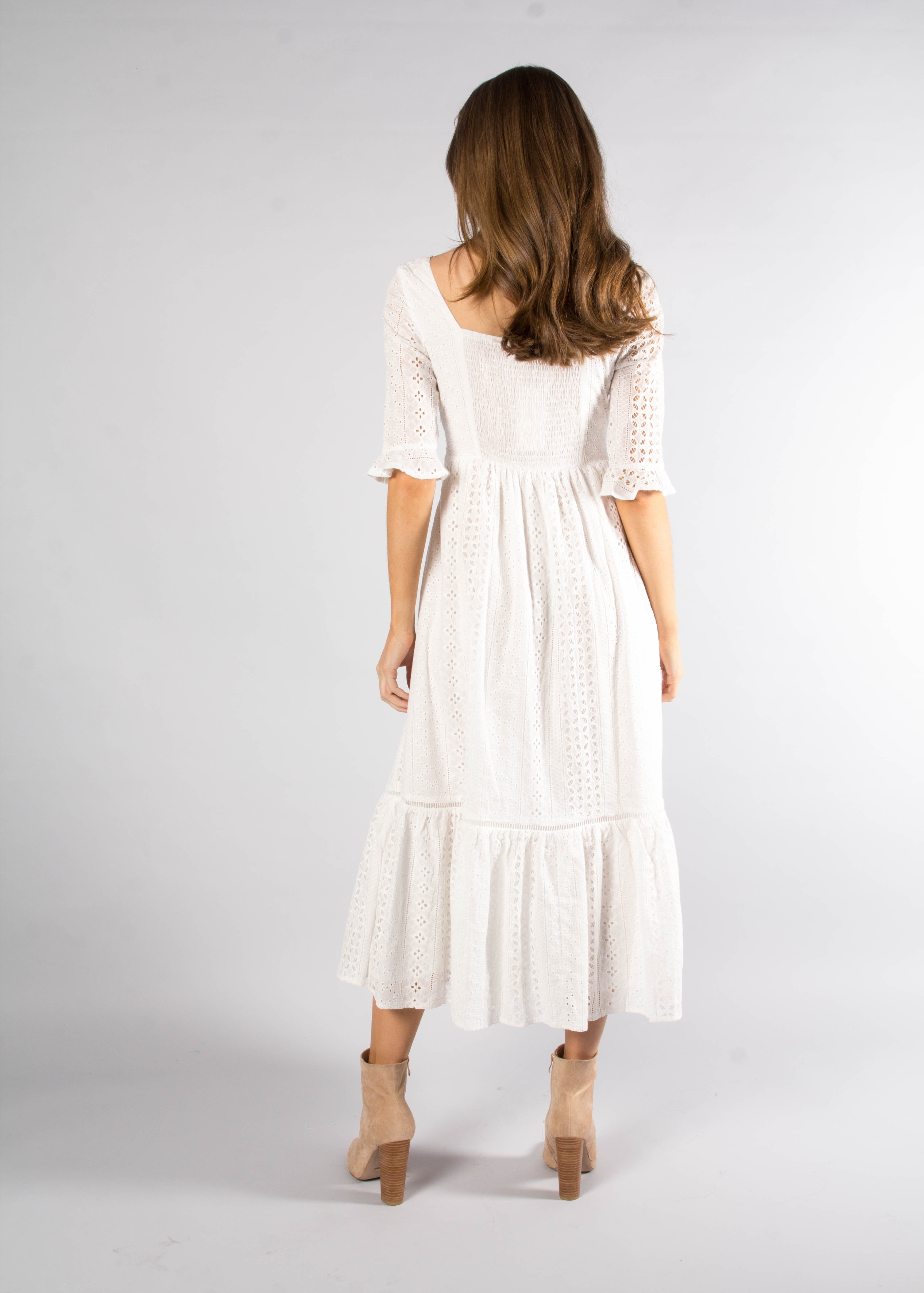 La Rambla Embroidered Midi Dress - White