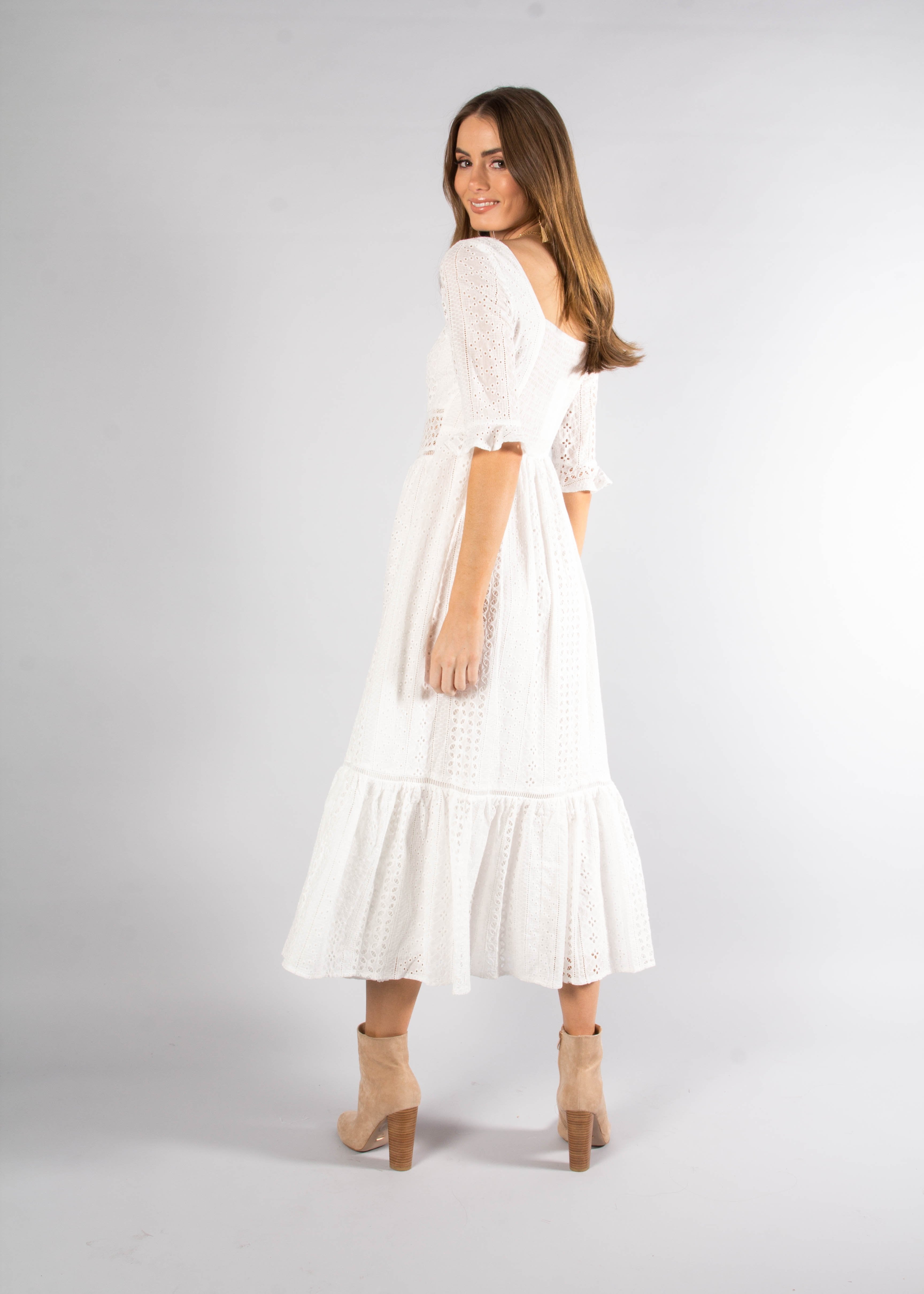 La Rambla Embroidered Midi Dress - White