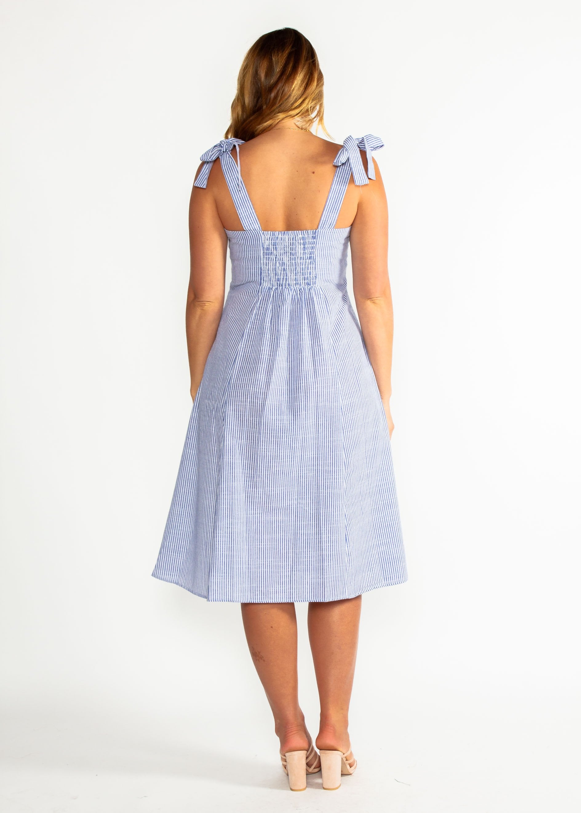 Better Left Unsaid Midi Dress - Blue Stripe