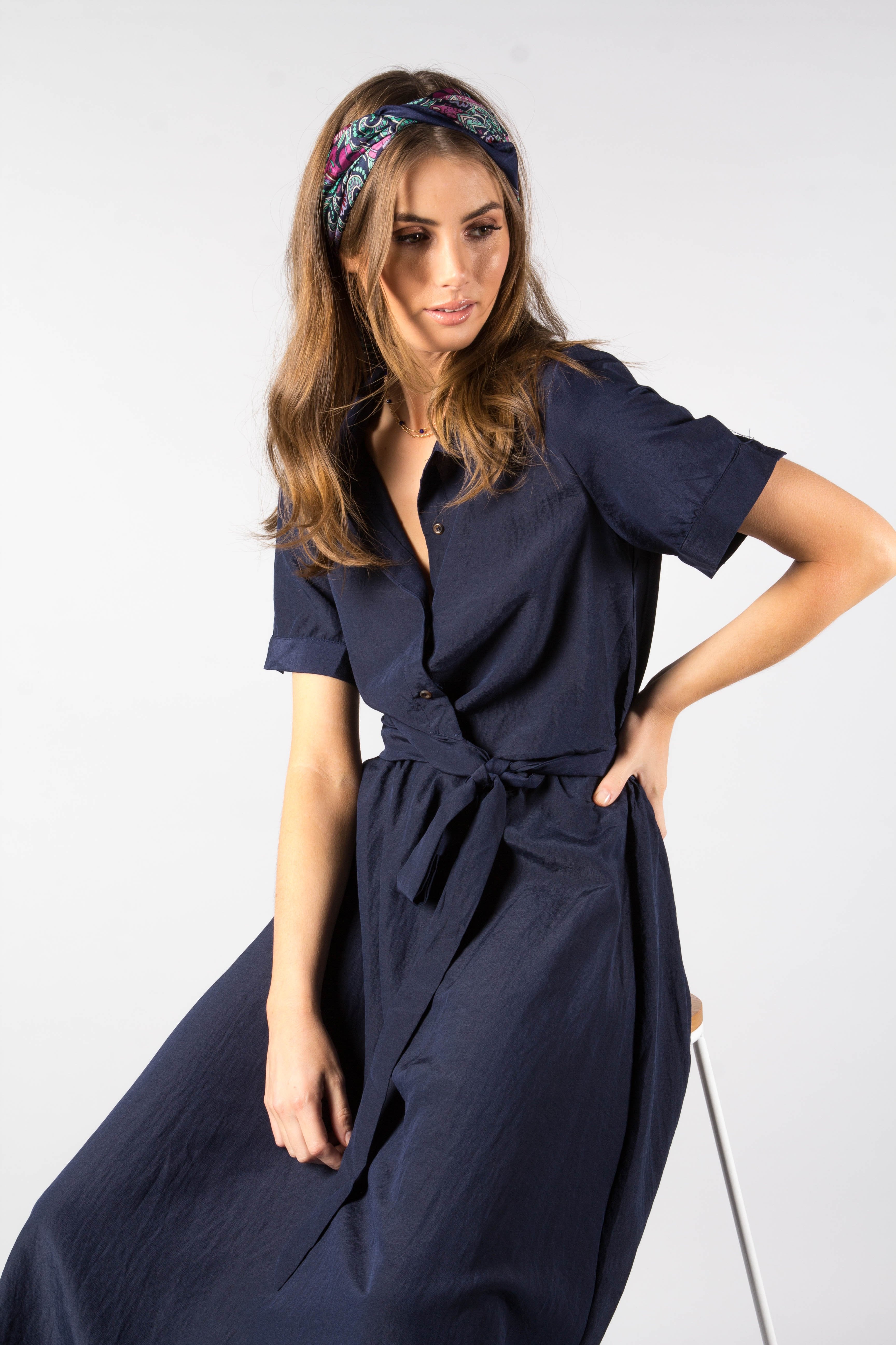 Delicate Hearts Midi Shirt Dress - Navy