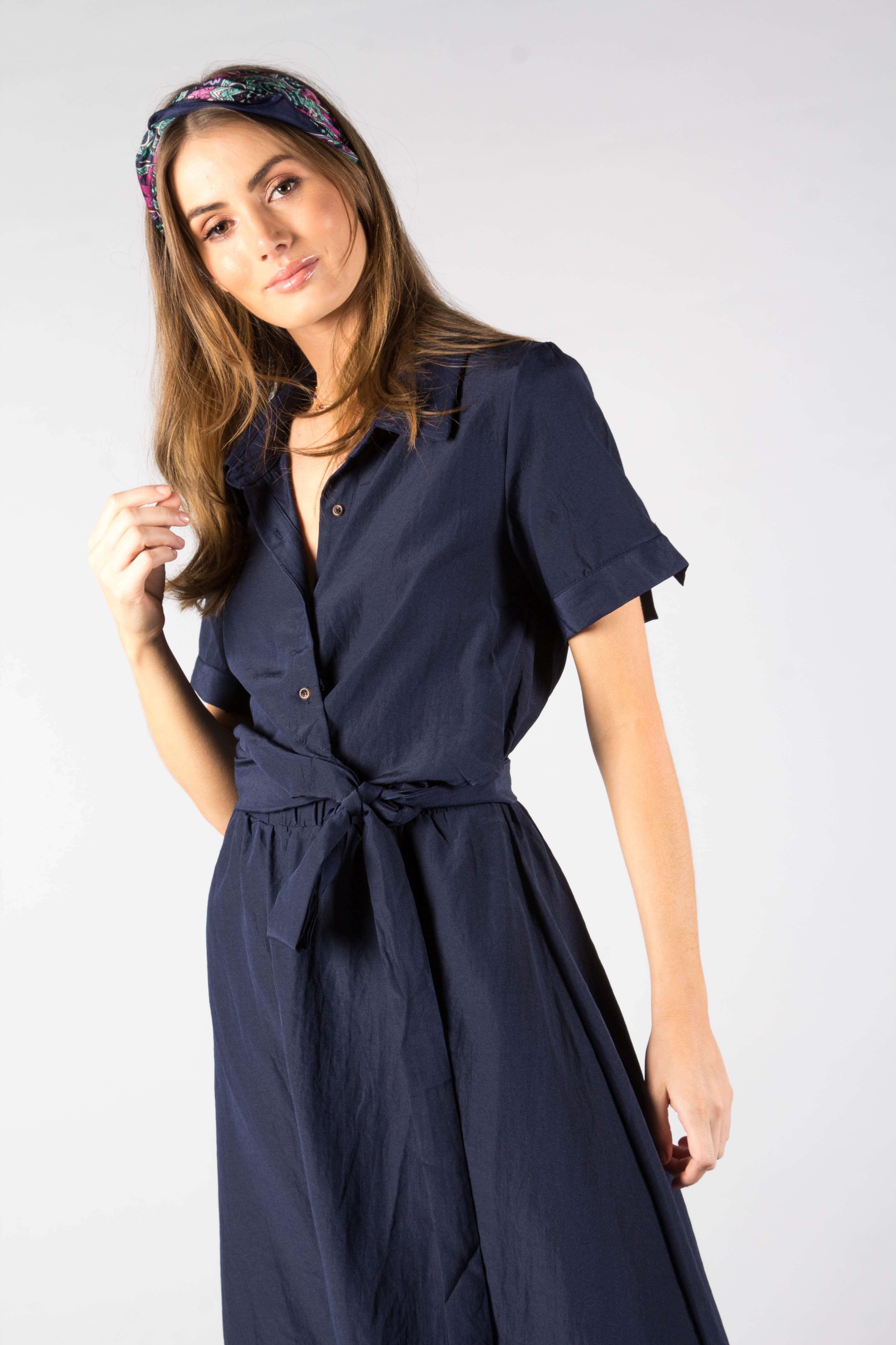 Delicate Hearts Midi Shirt Dress - Navy