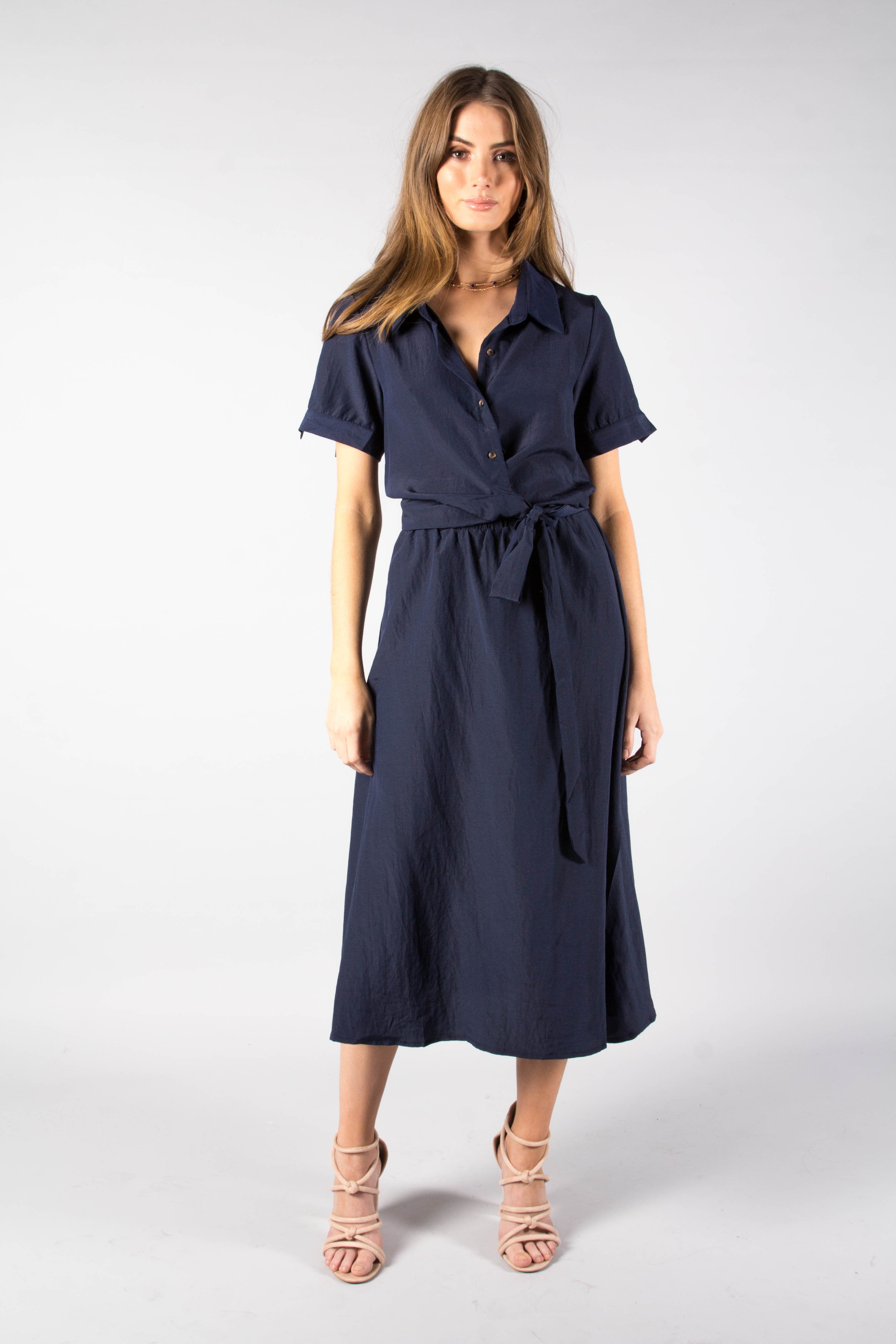 Delicate Hearts Midi Shirt Dress - Navy